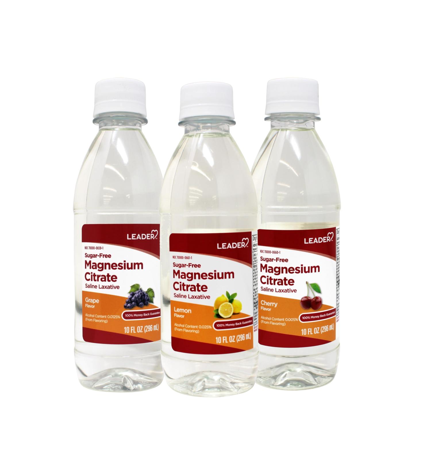 Leader Sugar-Free Magnesium Citrate Saline Laxative 3-Flavor Variety Kit Grape Lemon & Cherry Flavors 10 fl oz Each - Buy Online on GoSupps.com