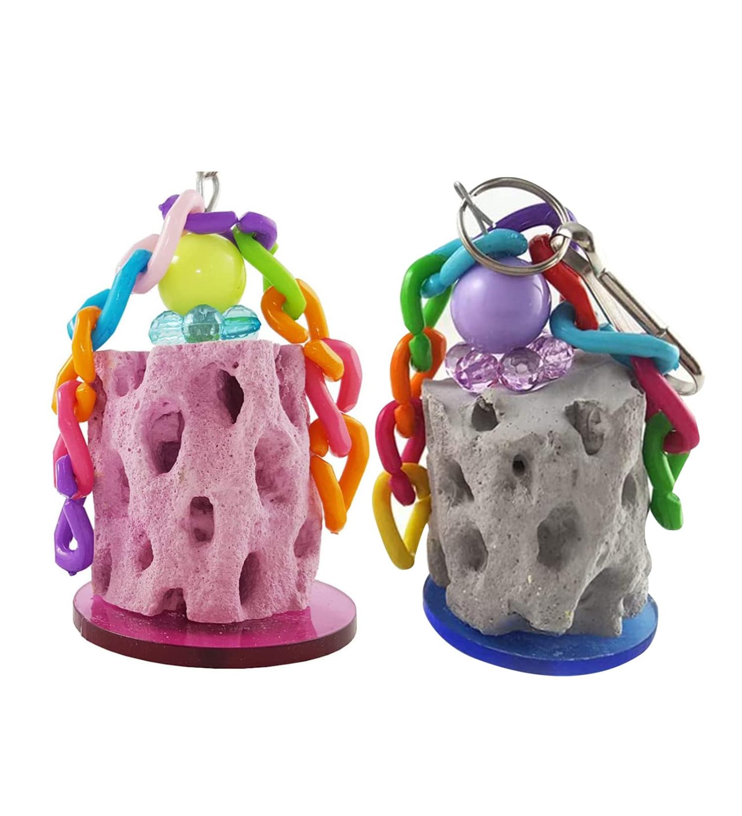 PengLAI 2 Pcs Parrot Chew Toy Bird Beak Calcium Stone Hanging Chew Toy for Parrot Macaw African Grey Parrot Cockatiel (Random Color) - Buy Online on GoSupps.com