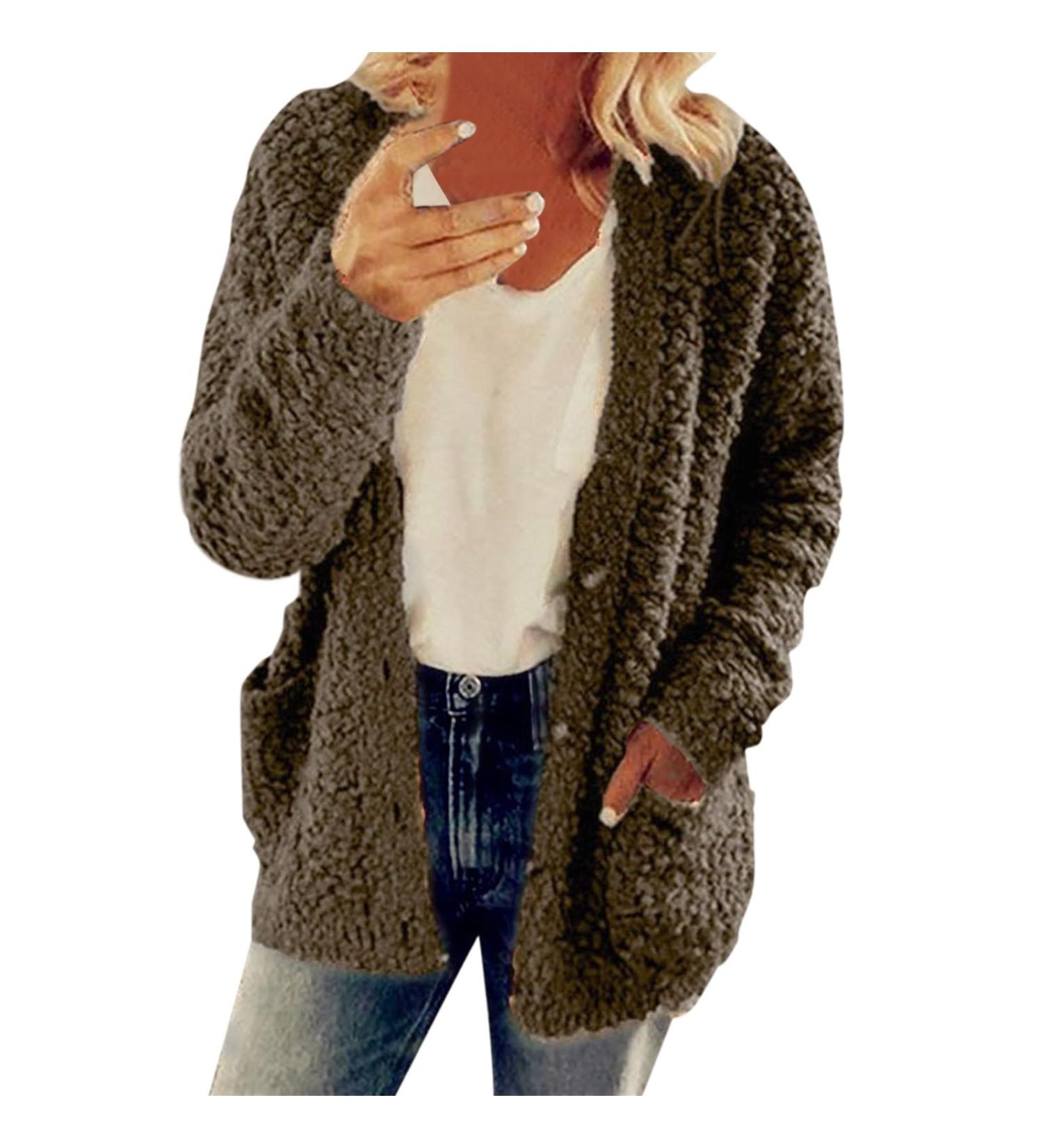Hanxiulin Oversized Plush Jacket for Women - Warm Lined Fleece Coat with Hood | Casual Fashion Winter Jacket - Buy Online on GoSupps.com