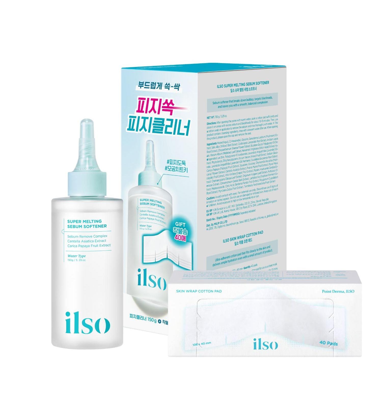 ilso Super Melting Sebum Softener, 5.29 fl oz, with 40 Skin Wrap Cotton Pads included, Pore Cleansing Solution, Blackhead Softener, Melts Away Blackheads & Sebum, Korean Skincare - Buy Online on GoSupps.com