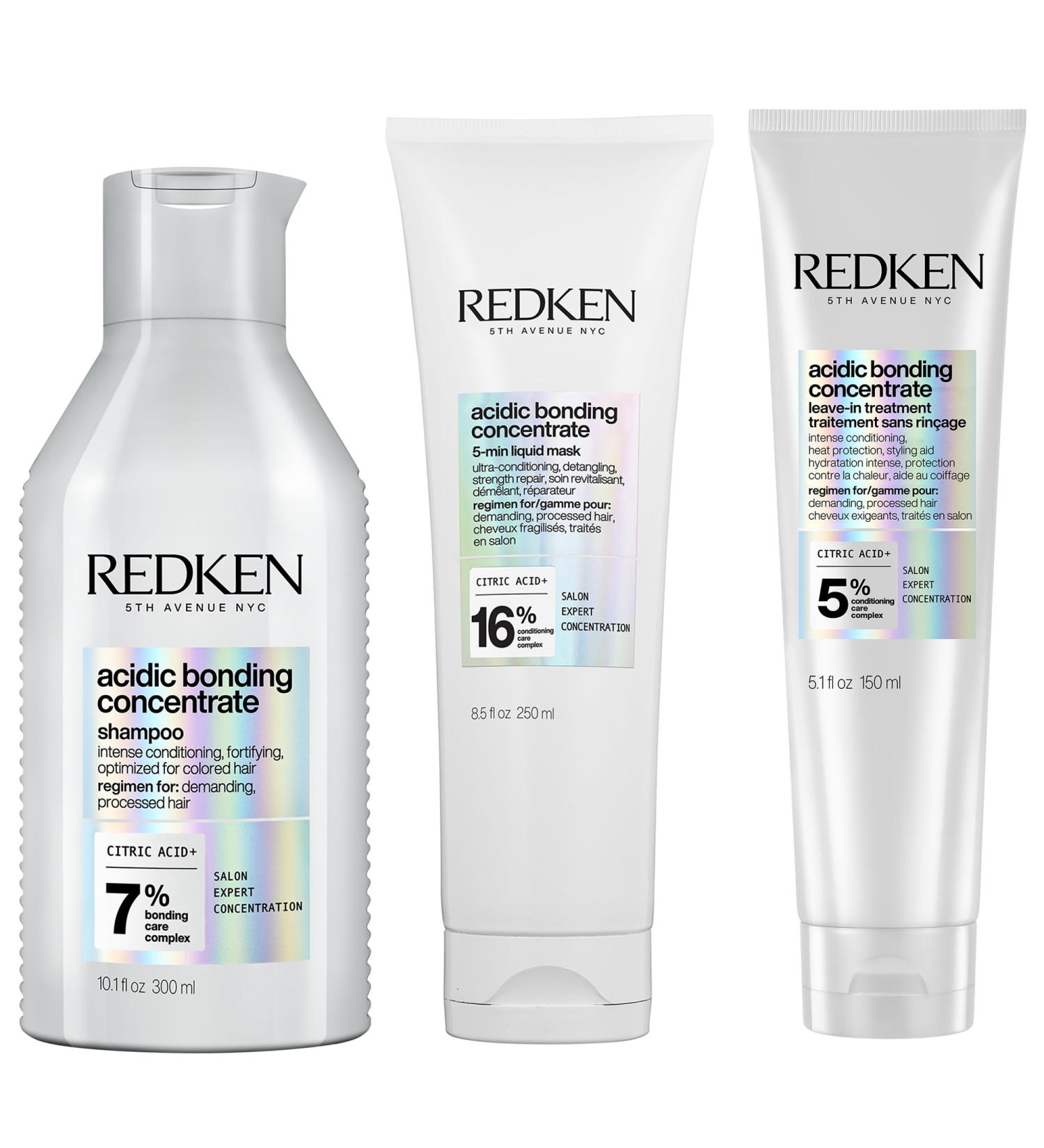 Redken Routine for Damaged Demanding and Colored Hair set of Shampoo Mask and LeaveIn Intensively Restores and Protects against Hair Breakage for Stronger Hair Acidic Bonding Concentrate - Buy Online on GoSupps.com