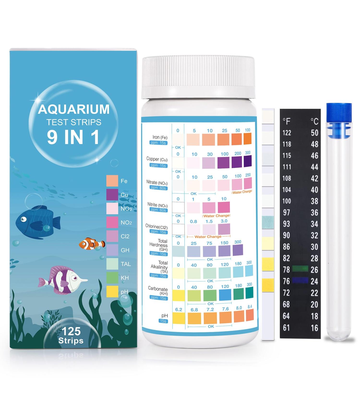 Joygain 9-in-1 Aquarium Water Test Strips - 125 Pieces for Freshwater Aquariums | Test Nitrate Nitrite pH Hardness & More - Buy Online on GoSupps.com