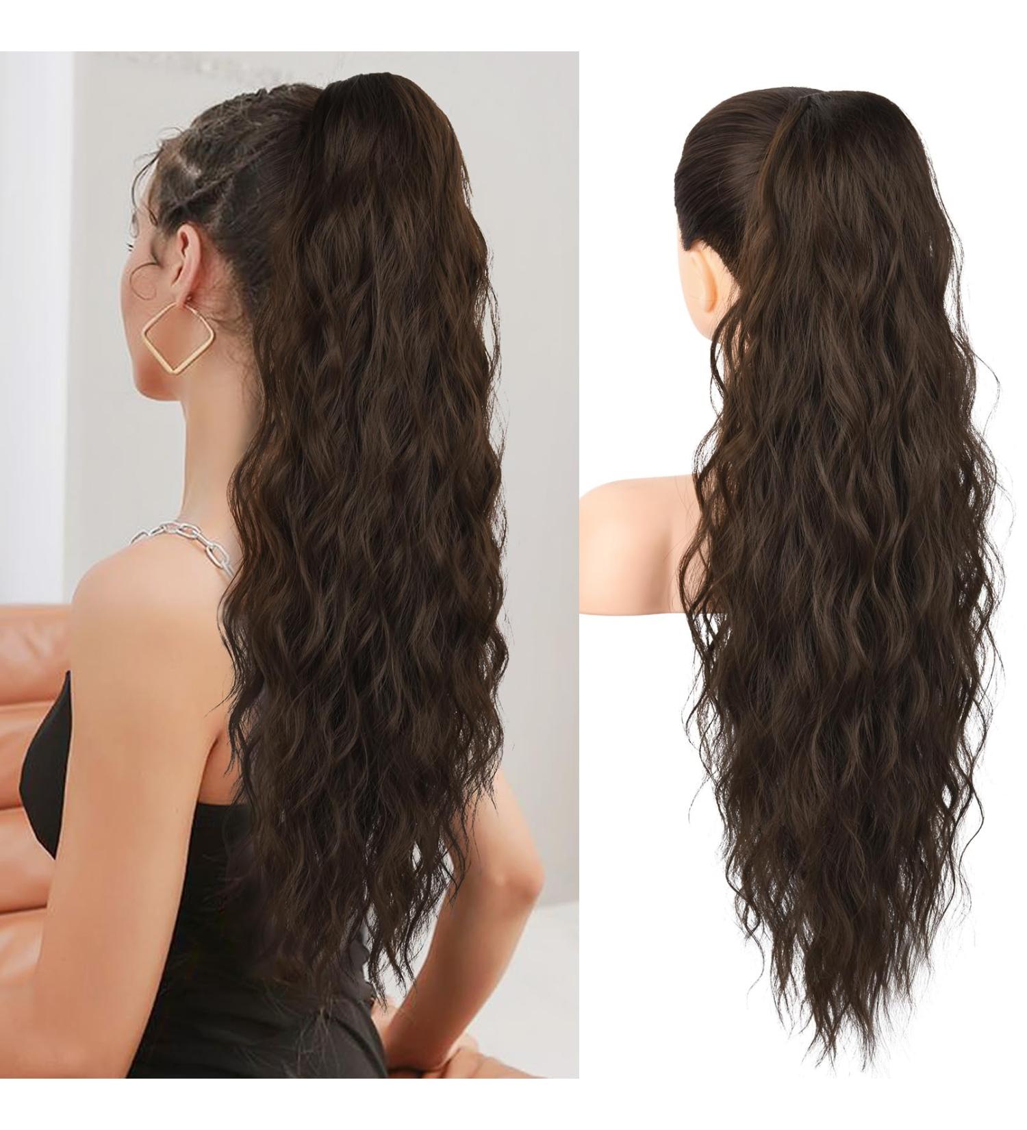 REECHO 26 Long Beach Wave Drawstring Ponytail Extension - Dark Chocolate Brown - Buy Online on GoSupps.com