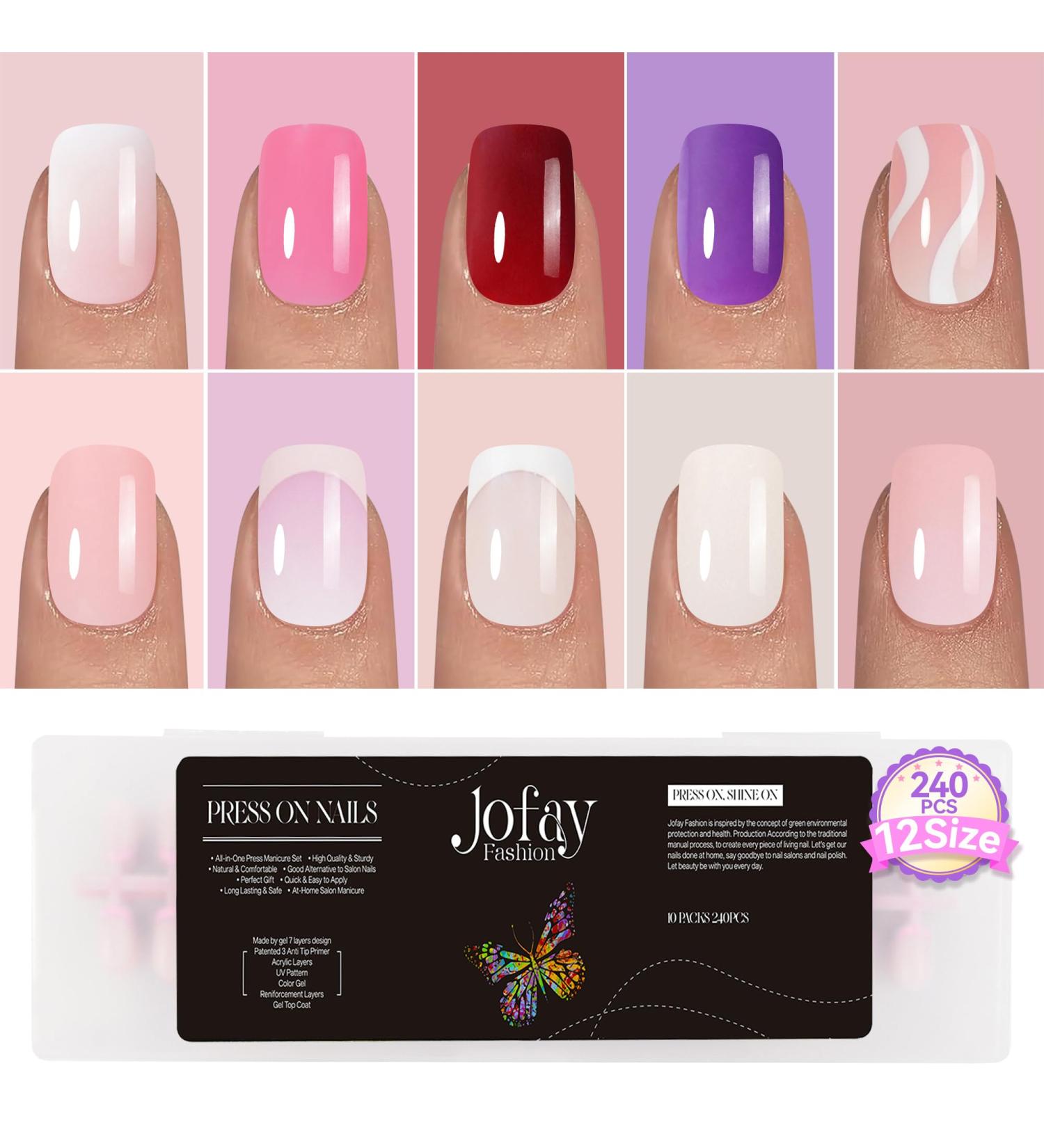 240 Pcs Press On Nails Short Acrylic Nail Tips with Glue | Classic Solid & French Designs | Salon Quality Artificial Nails - TZ10-16 - Buy Online on GoSupps.com