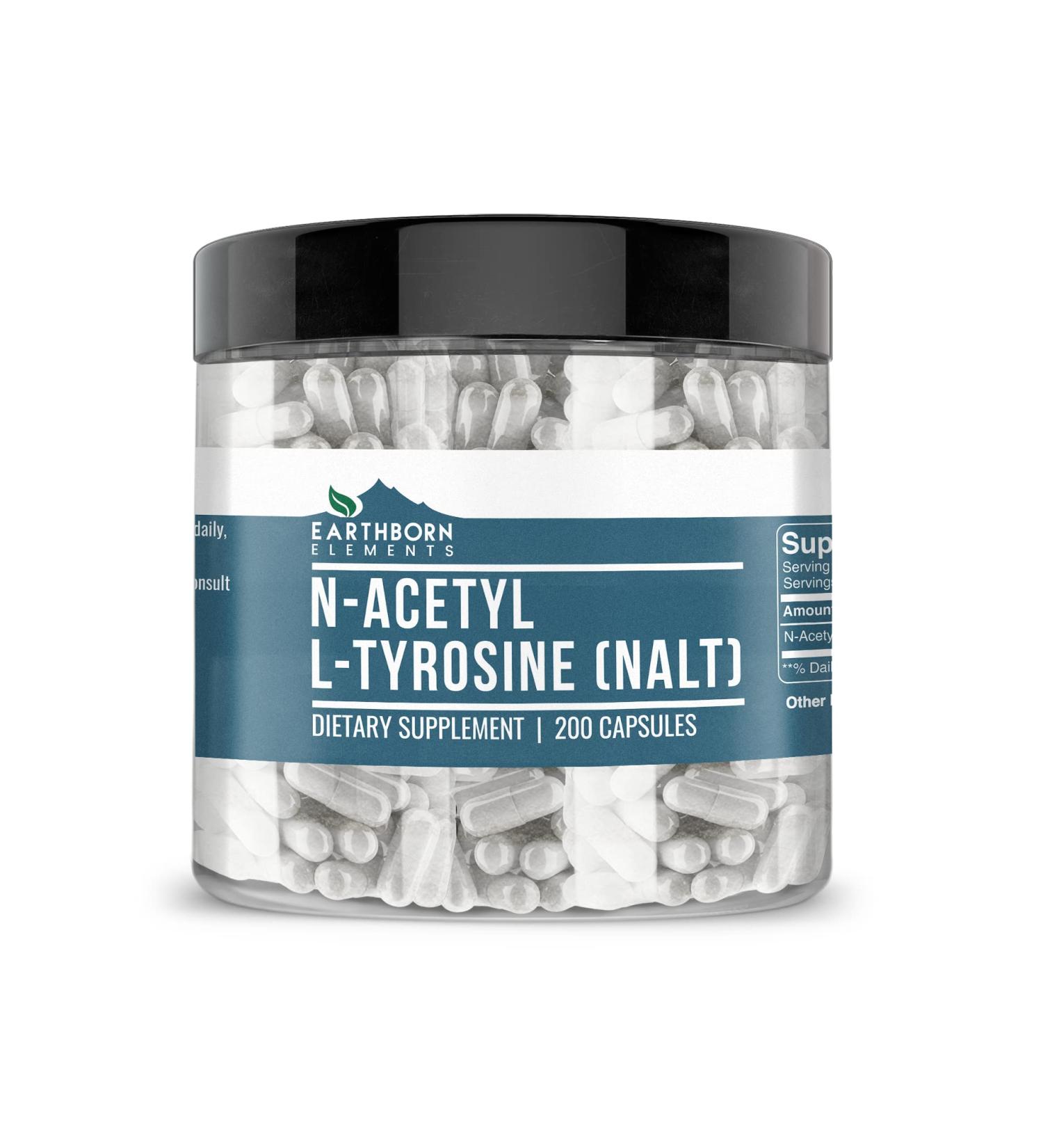Earthborn Elements N-Acetyl L-Tyrosine (NALT) 200 Capsules Pure & Undiluted No Additives 200 Count (Pack of 1) - Buy Online on GoSupps.com
