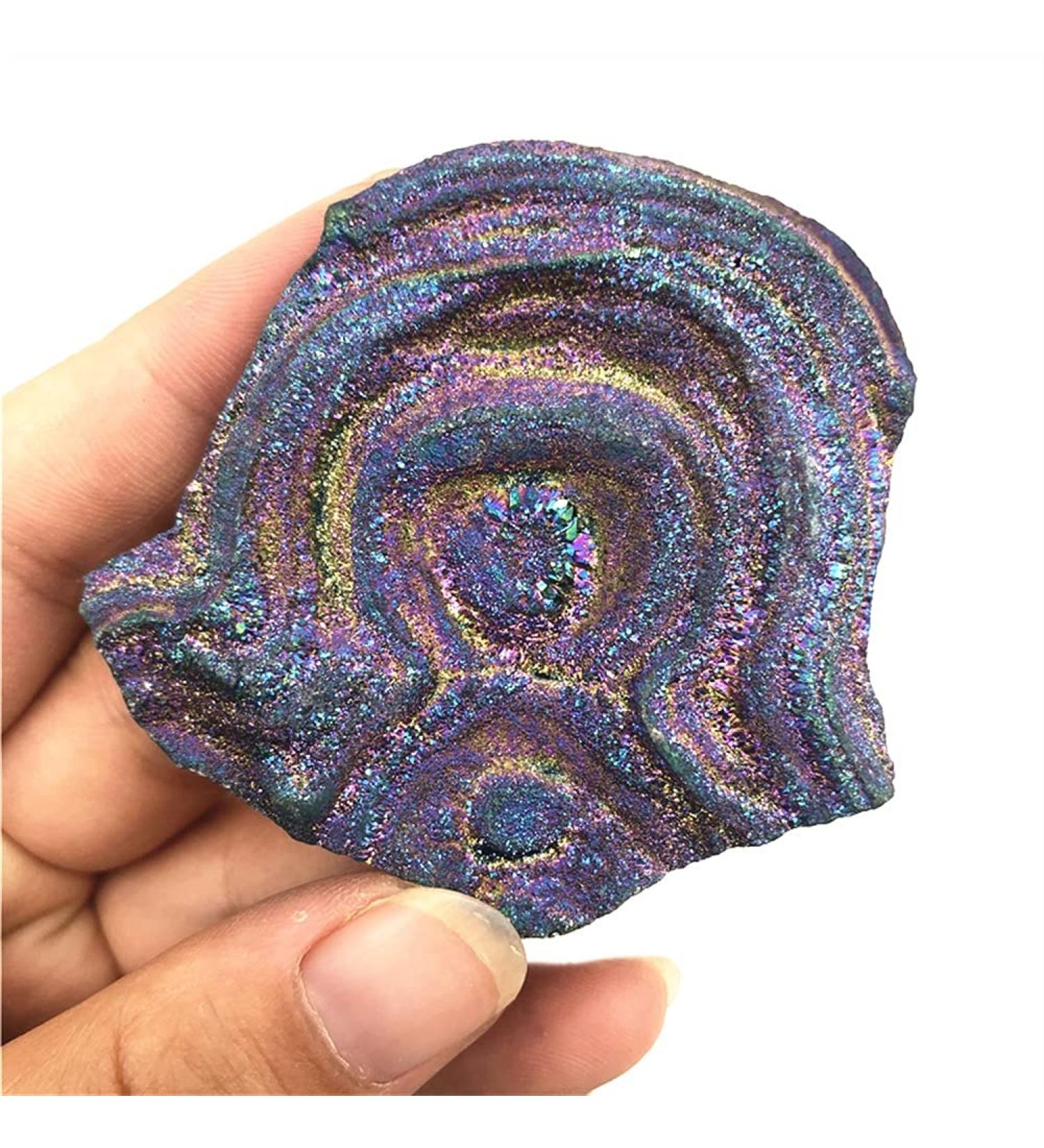 1PC Beautiful Electroplated Titanium Natural Agate Slice Quartz Cluster Crystal Points Specimen Decorative Quartz Crystals Reiki Stone PEIQIYIN Stone Mineral Specimen - Buy Online on GoSupps.com