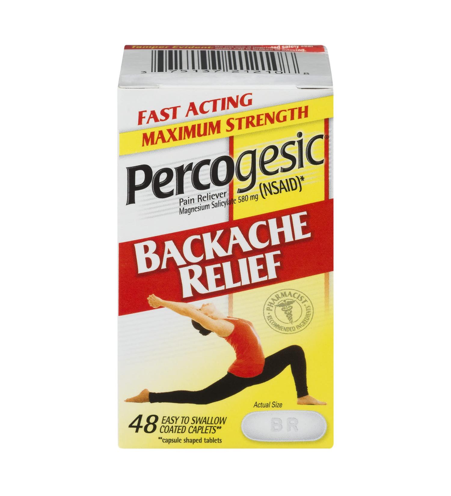 Percogesic Backache Relief Pain Reliever Maximum Strength 48 Tablets (3 Pack)