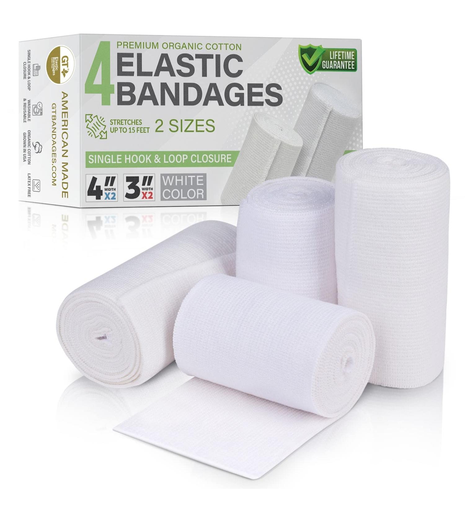 GT Soft Organic USA Cotton Elastic Bandage Set | Latex-Free White | 4 & 3 Wraps | Washable Reusable | Single Hook & Loop Closure - Buy Online on GoSupps.com