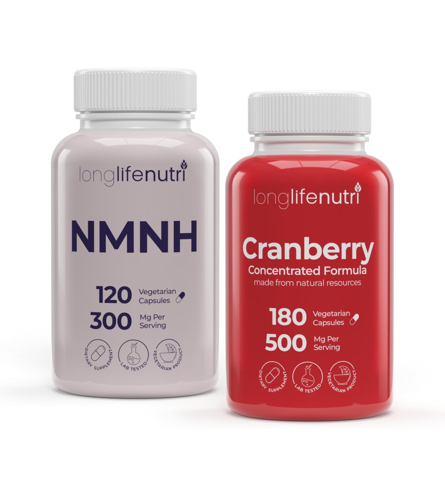 LongLifeNutri NMNH 300 mg & Cranberry Extract 500 mg Bundle 120 & 180 Veg Capsules 2 6 Month Supply Cellular Energy & Urinary Support Lab Tested Made in USA - Buy Online on GoSupps.com