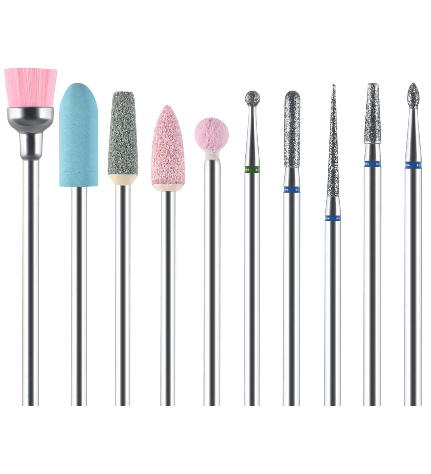 URAQT 10pcs Electric Nail Drill Bits Set - Professional Cuticle Polishing Bits for Acrylic Gel Nails - Manicure Pedicure Drill Tool - Buy Online on GoSupps.com