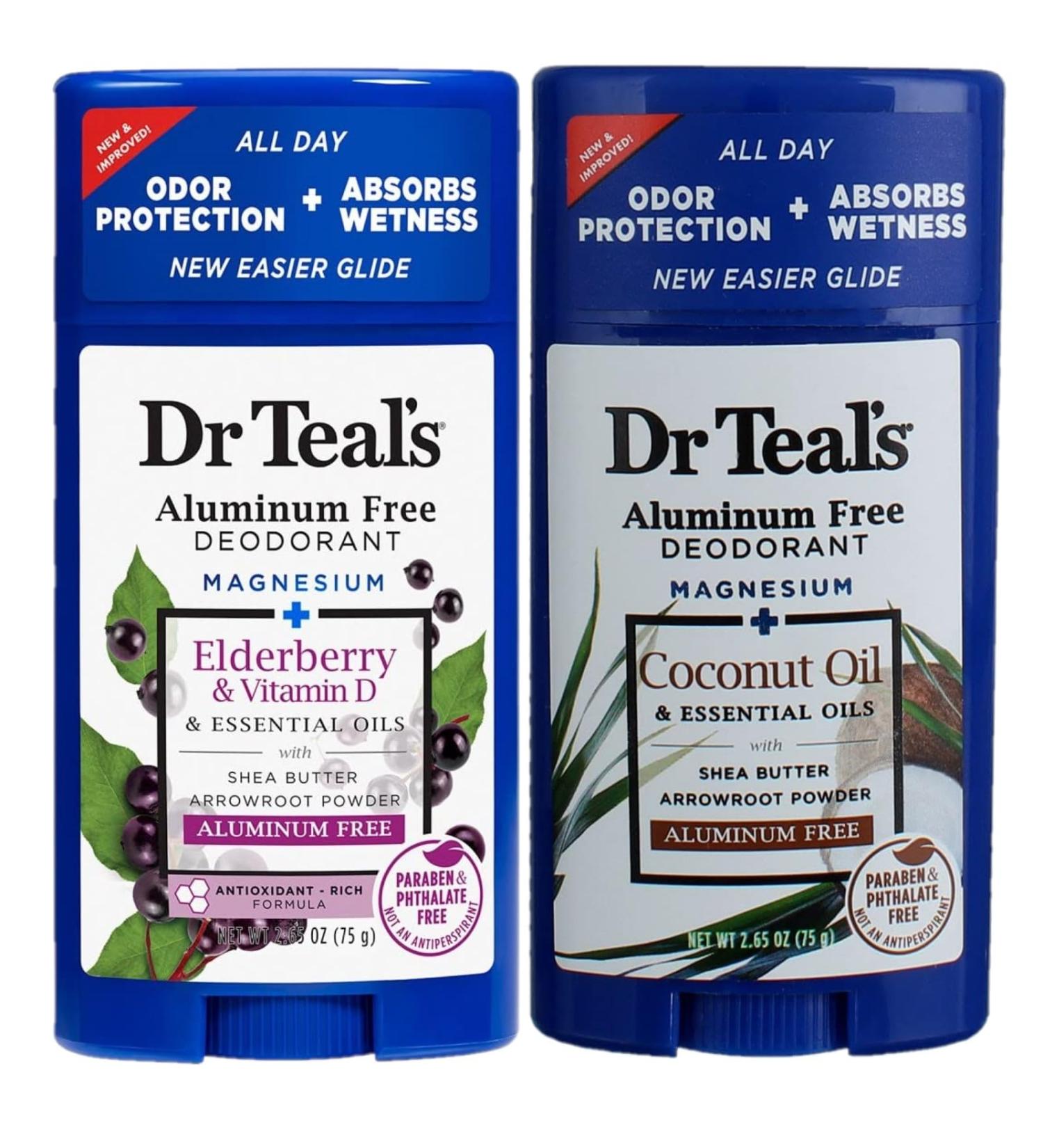 Dr. Teal's Coconut & Elderberry Deodorant Gift Set | Aluminum Free Essential Oils Vitamin D - 2 Pack (2.65oz Each - Buy Online on GoSupps.com
