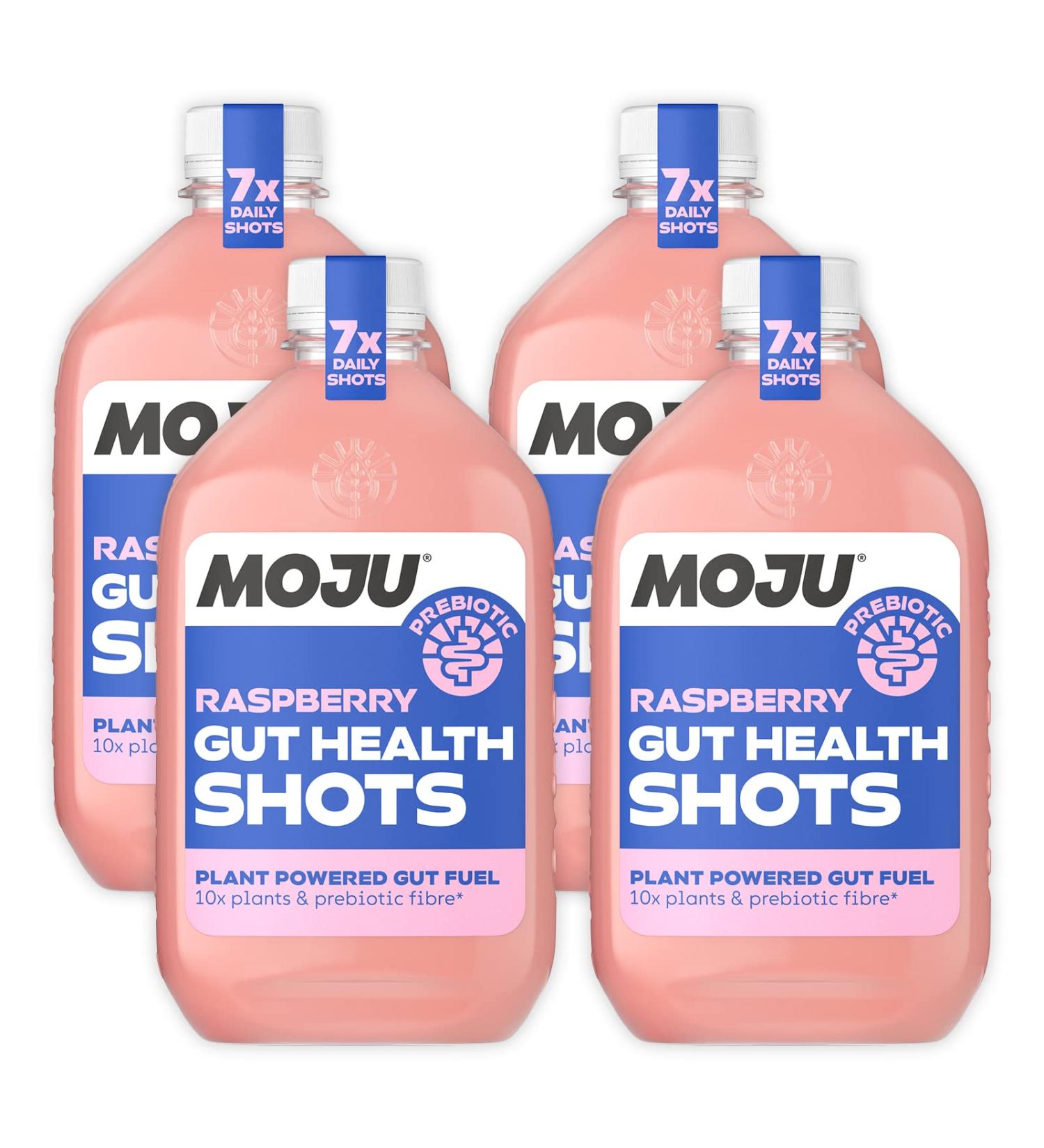 MOJU Gut Health Raspberry Shots - Dosing Bottles (4x420ml 28 Shots) Prebiotic Natural Ingredients Dairy Free No Added Sugars or Sweeteners Vegan Raspberry 4 x 420ml Dosing Bottles - Buy Online on GoSupps.com