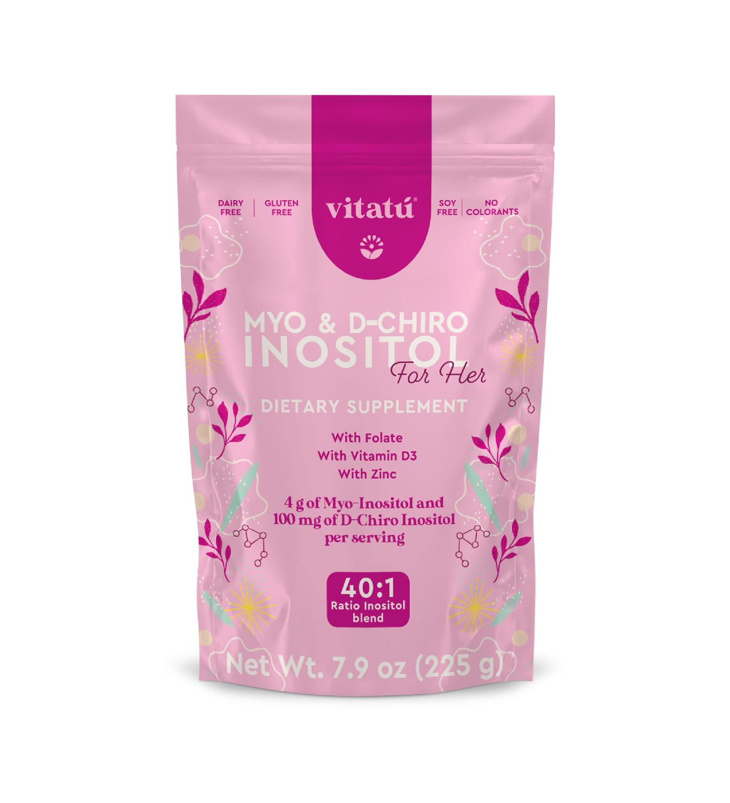 Vitat | Myo Inositol (4g) & D-Chiro Inositol (1g) Ideal Mix 40:1 | Duration 45 Days | with Folic Acid + Vitamin D3 + Zinc, Powdered Dietary Supplement for Women (225 g) - Buy Online on GoSupps.com