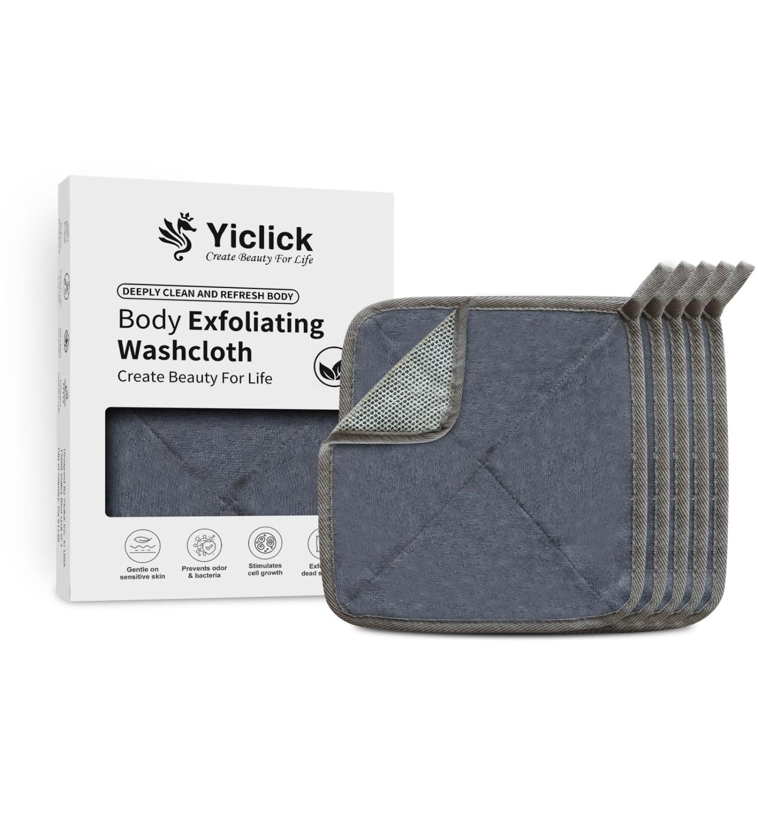Yiclick Exfoliating Washcloth Set - 5Pcs Body Scrubber Travel Shower Cloth for Men & Women Exfoliating Towel & Loofah - Buy Online on GoSupps.com