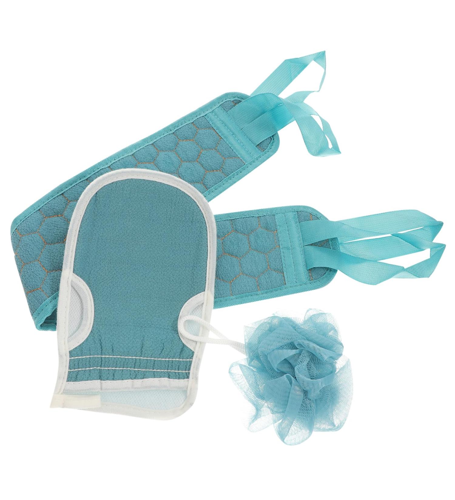 NOLITOY Bath Towel & Loofah Set - Back Scrubber & Body Massage Mitt - Men's Shower Accessories - 60x9cm Blue Green - Buy Online on GoSupps.com