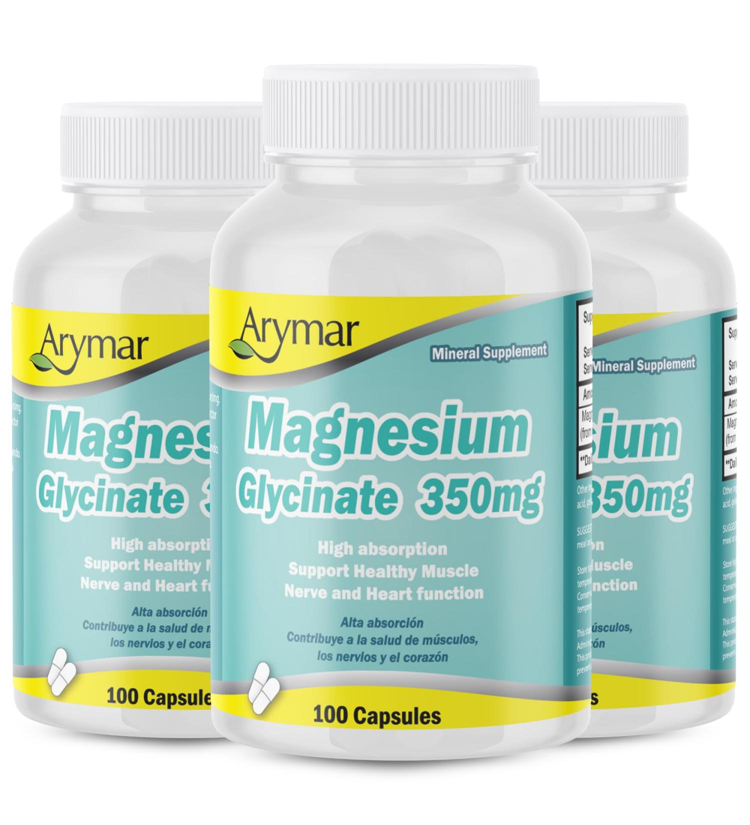 Arymar Magnesium Glycinate 350mg 100 Capsules (3 Pack) - Buy Online on GoSupps.com