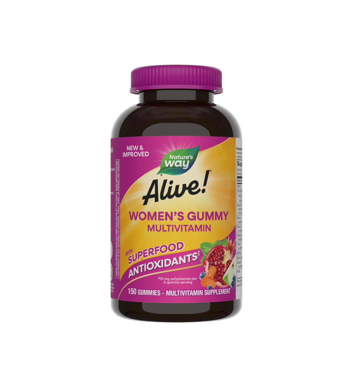 Nature's Way Alive! Women's Daily Gummy Multivitamins 16 Vitamins & Minerals Energy Metabolism* Hair Skin & Nails* Vegetarian Mixed Berry Flavored 150 Gummies (Packaging May Vary) Mixed Berry 150 Count (Pack of 1) - Buy Online on GoSupps.com