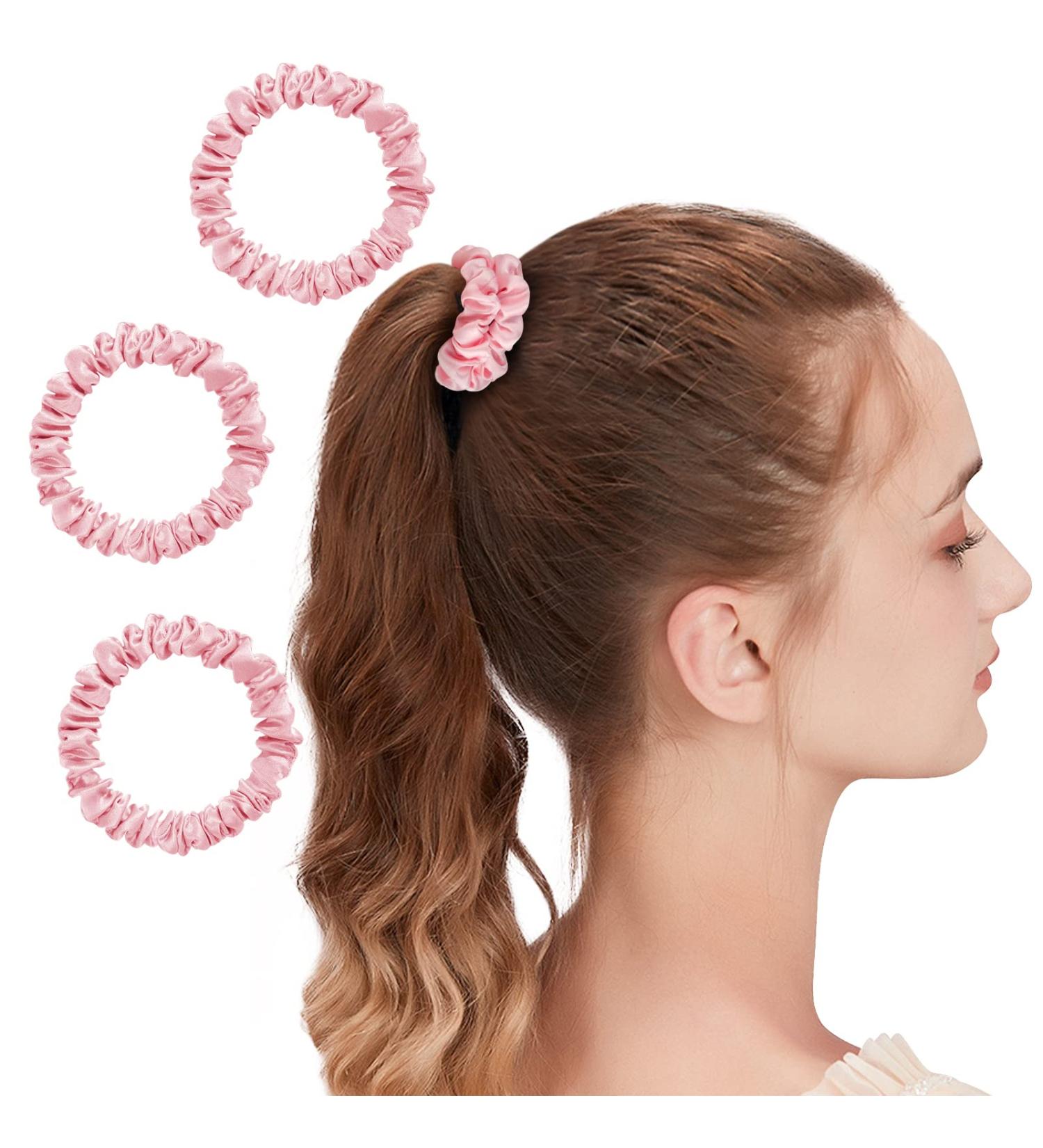 O Silk 3 Set 100% Silk Hair Ties - Small Scrunchies Hair Jewelry Elastic Bands - Pink (3 Pieces) - Perfect for Braid Styles - Buy Online on GoSupps.com