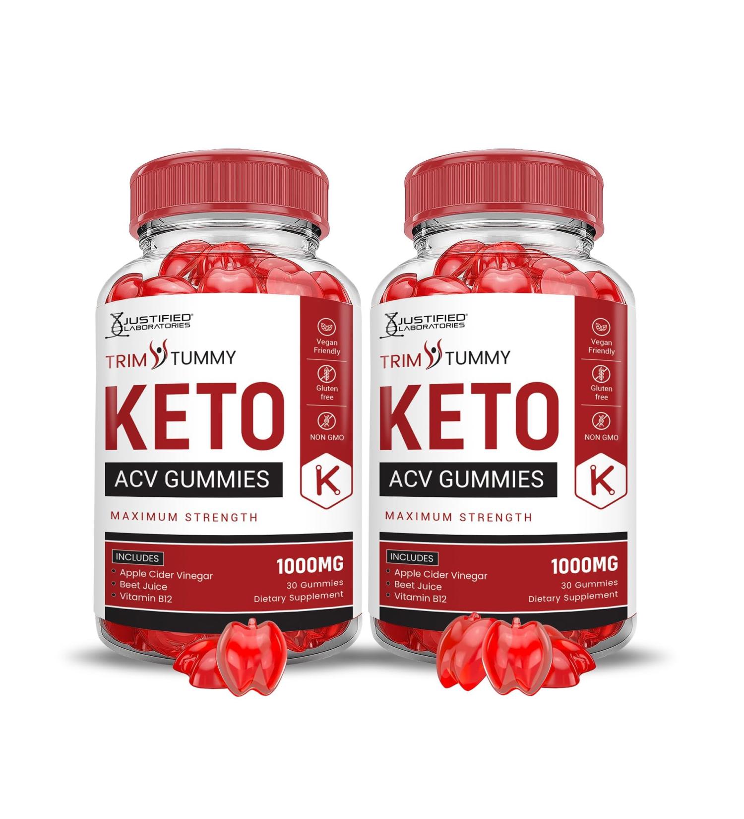 Justified Laboratories (2 Pack Trim Tummy Keto ACV Apple Cider Vinegar Formulated with Pomegranate Beet Juice Powder B12 Vegan Non GMO 120 Gummies 60 Count (Pack of 2) - Buy Online on GoSupps.com