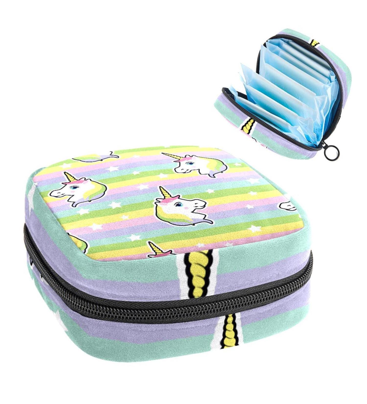 Women's Portable Period Kit - Unicorn Pink & Green Streaks - Bond Storage Pockets - Stylish Feminine Product Bag - Buy Online on GoSupps.com