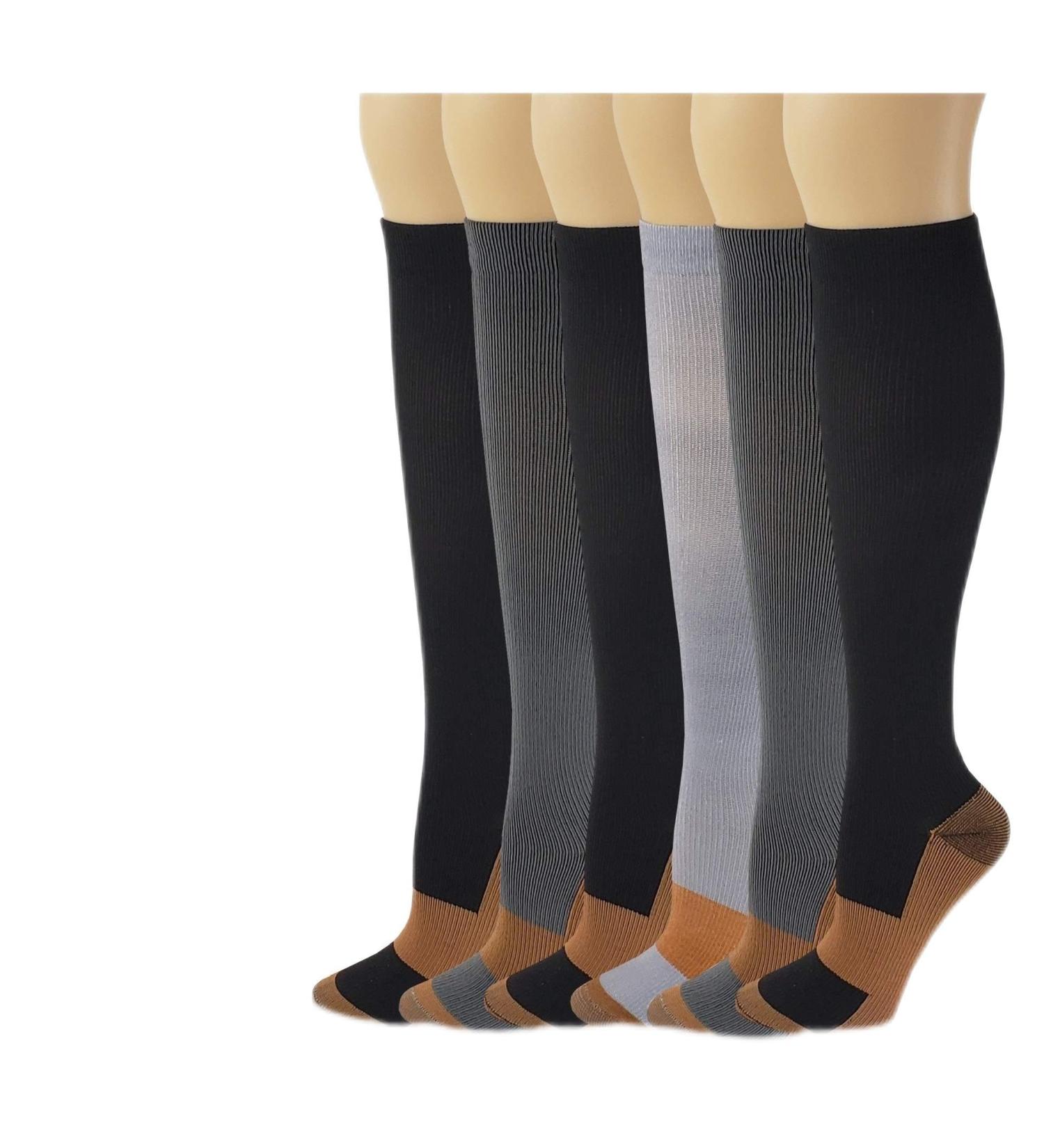 6 pairs 15-20 mmHg compression stockings - increase performance blood circulation and relaxation - multicolored - Small / medium Small / medium sorted