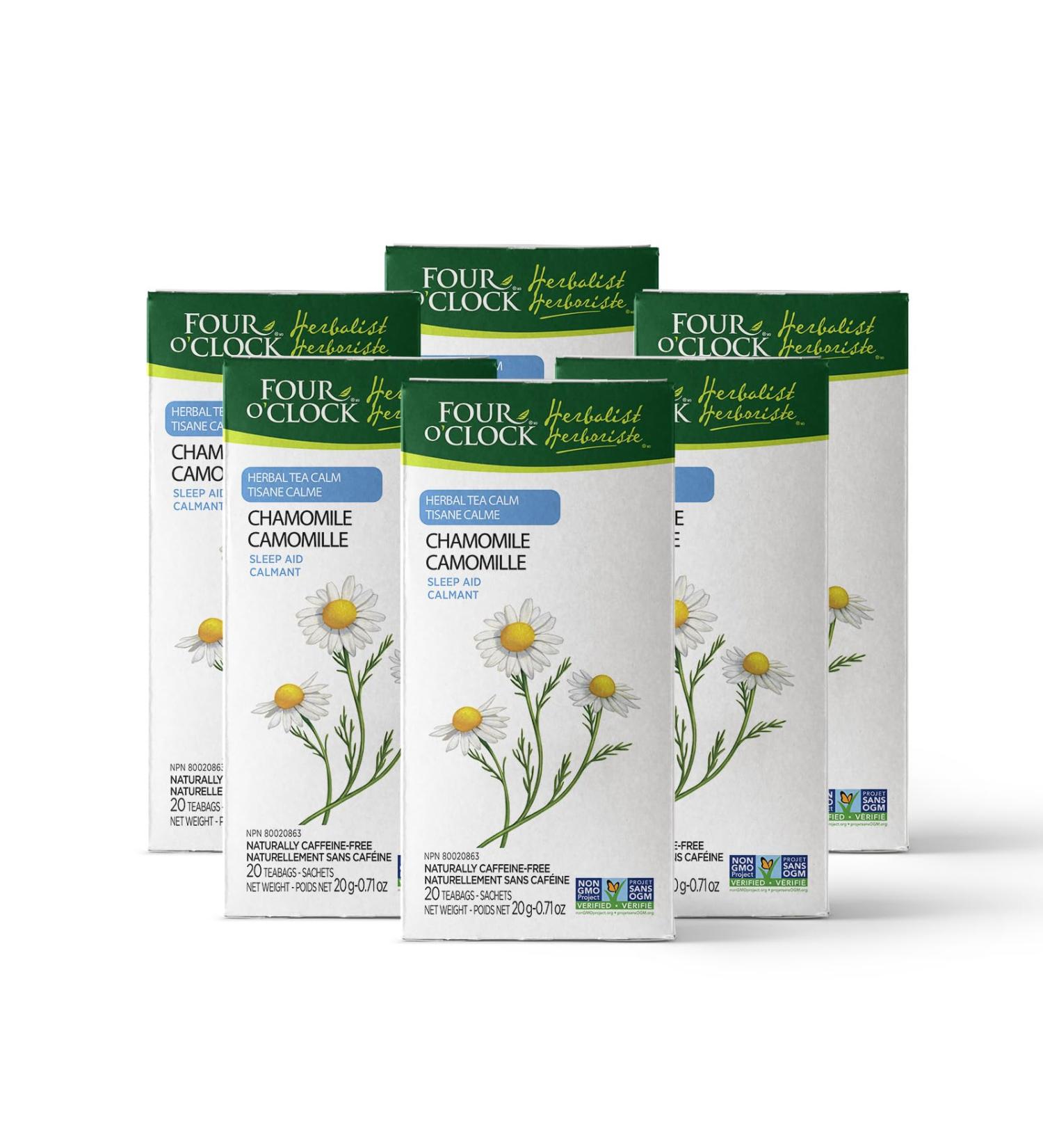 Four O'Clock Herbalist Calm Chamomile Herbal Tea Non-Gmo Kosher Gluten-Free 6 Pack of 20 Teabags - Buy Online on GoSupps.com