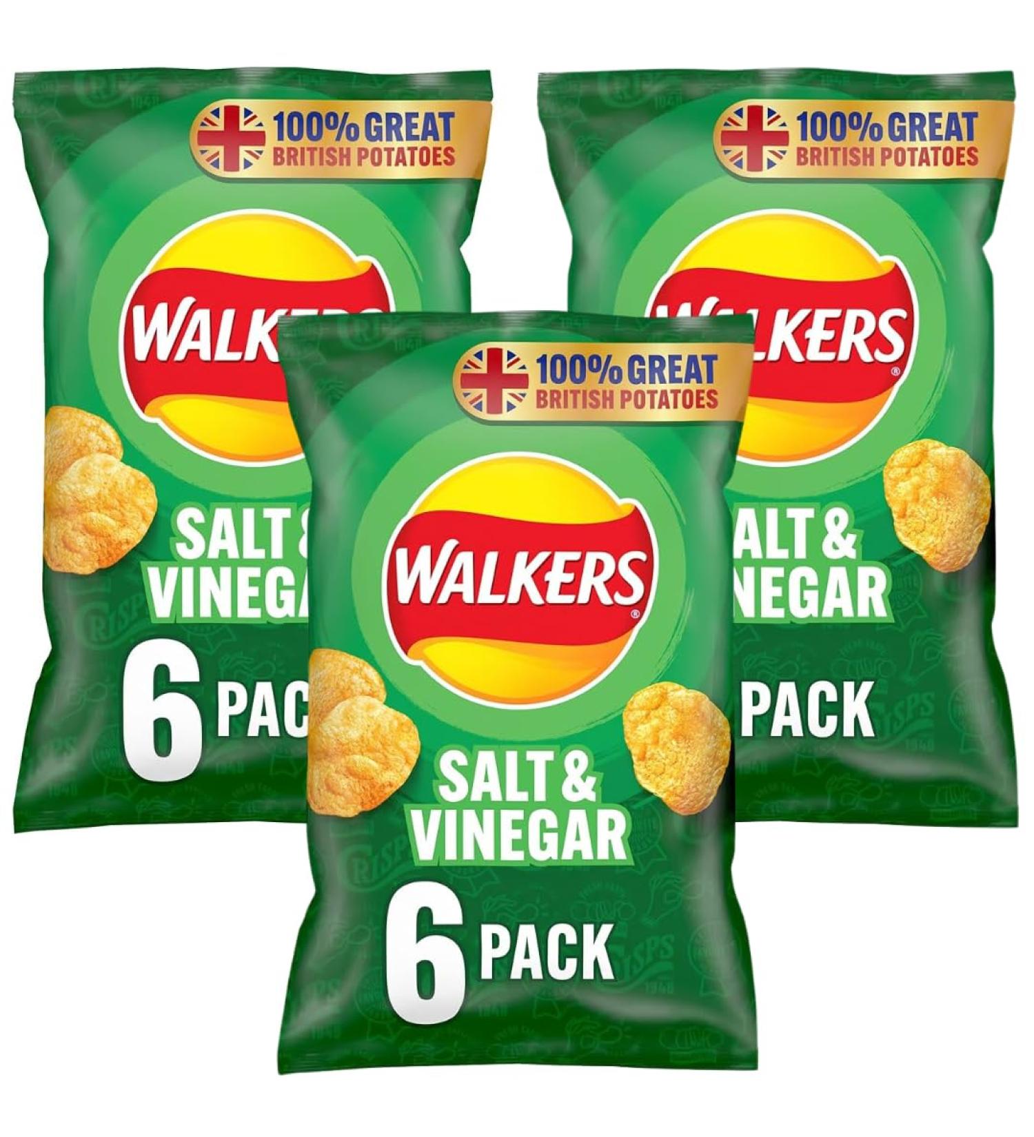 Crisps Bundle with Walkers Salt & Vinegar Multipack Crisps 6x25g (3 Pack)