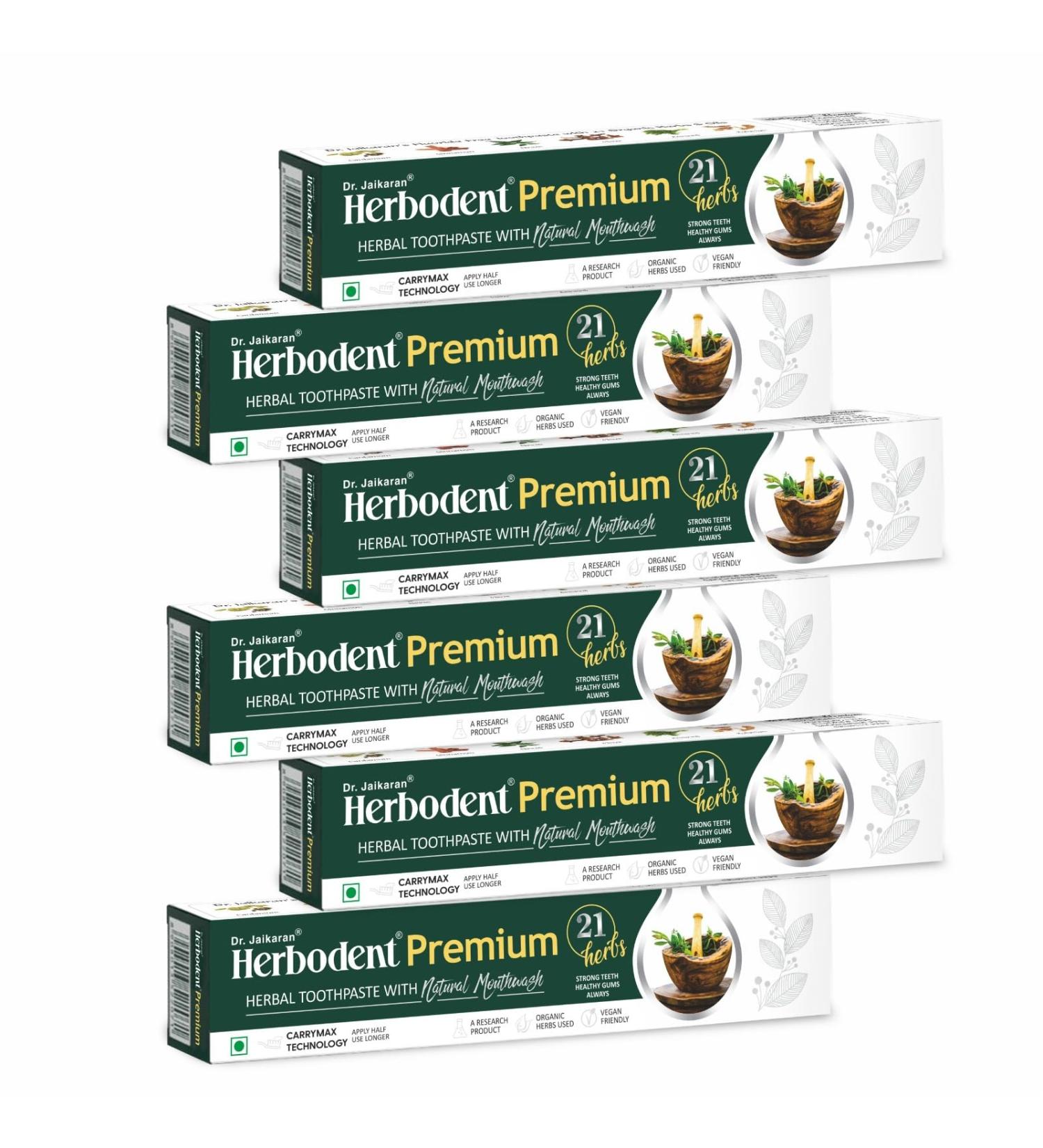 Herbodent Premium Toothpaste - 3.53 oz Pack of 6 | A Unique Blend of 21 Herbs Like Neem Clove Cinnamon Cardamom with Natural Mouthwash - No Paraben No Fluoride No Saccharin No Triclosan - Buy Online on GoSupps.com