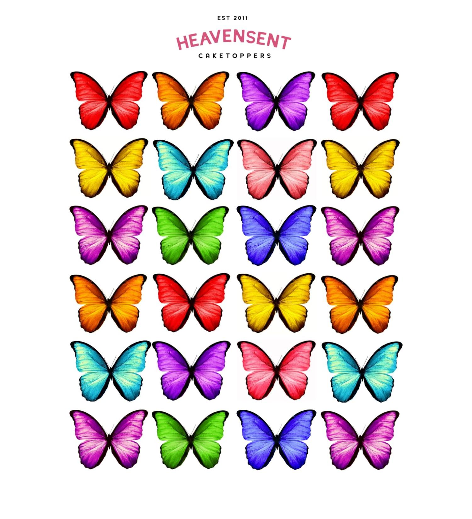 Cake Topper Edible Pre-cut 48 Mini Rainbow Butterflies Premium Thick Sweet Wafer Card Standing Cupcake Toppers Birthday Party Cake Decorations