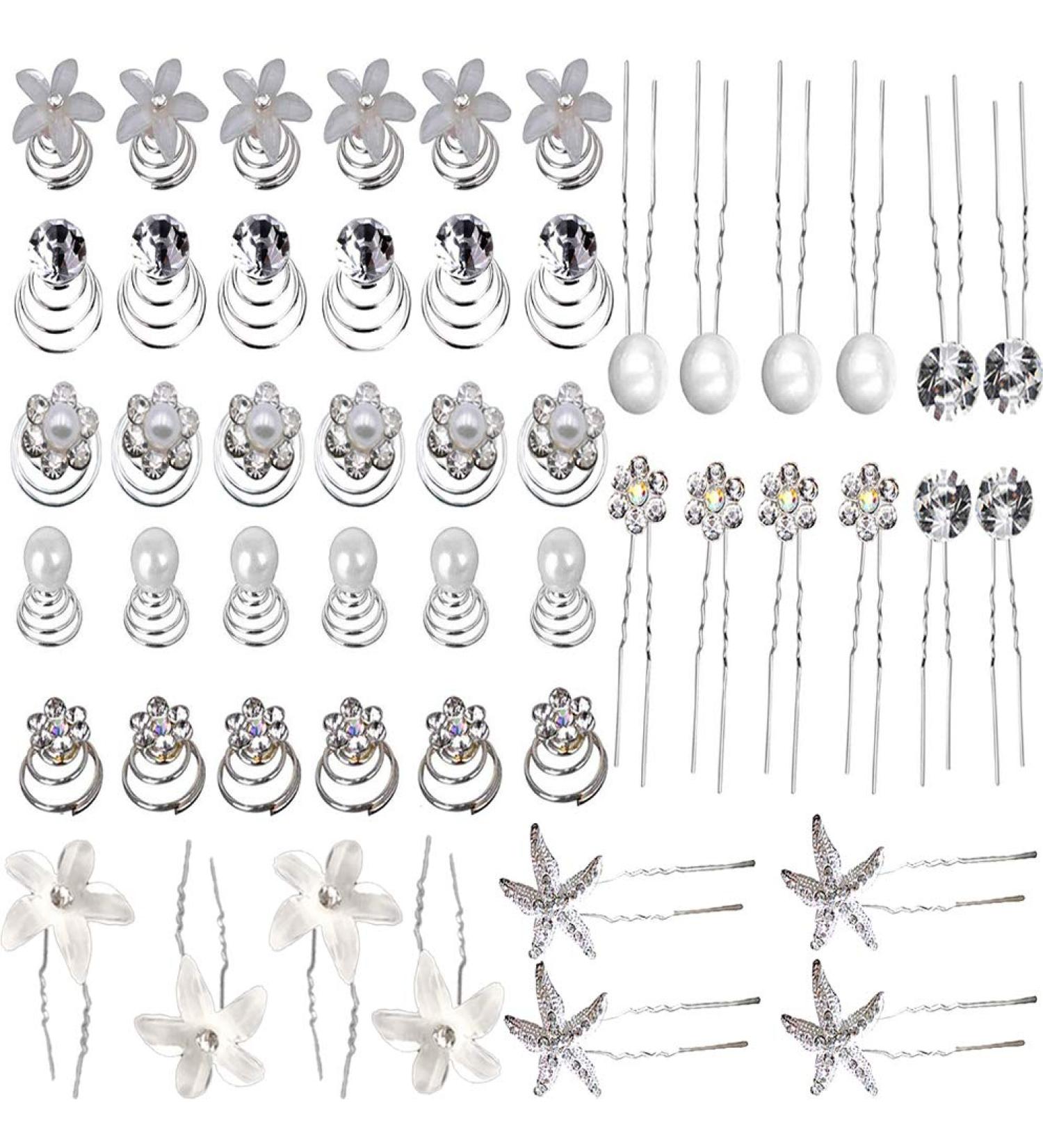50pcs Wedding Hair Accessories Set - 30 Hair Spirals & 20 Pearl Rhinestone Hairpins for Brides Girls & Parties - Buy Online on GoSupps.com