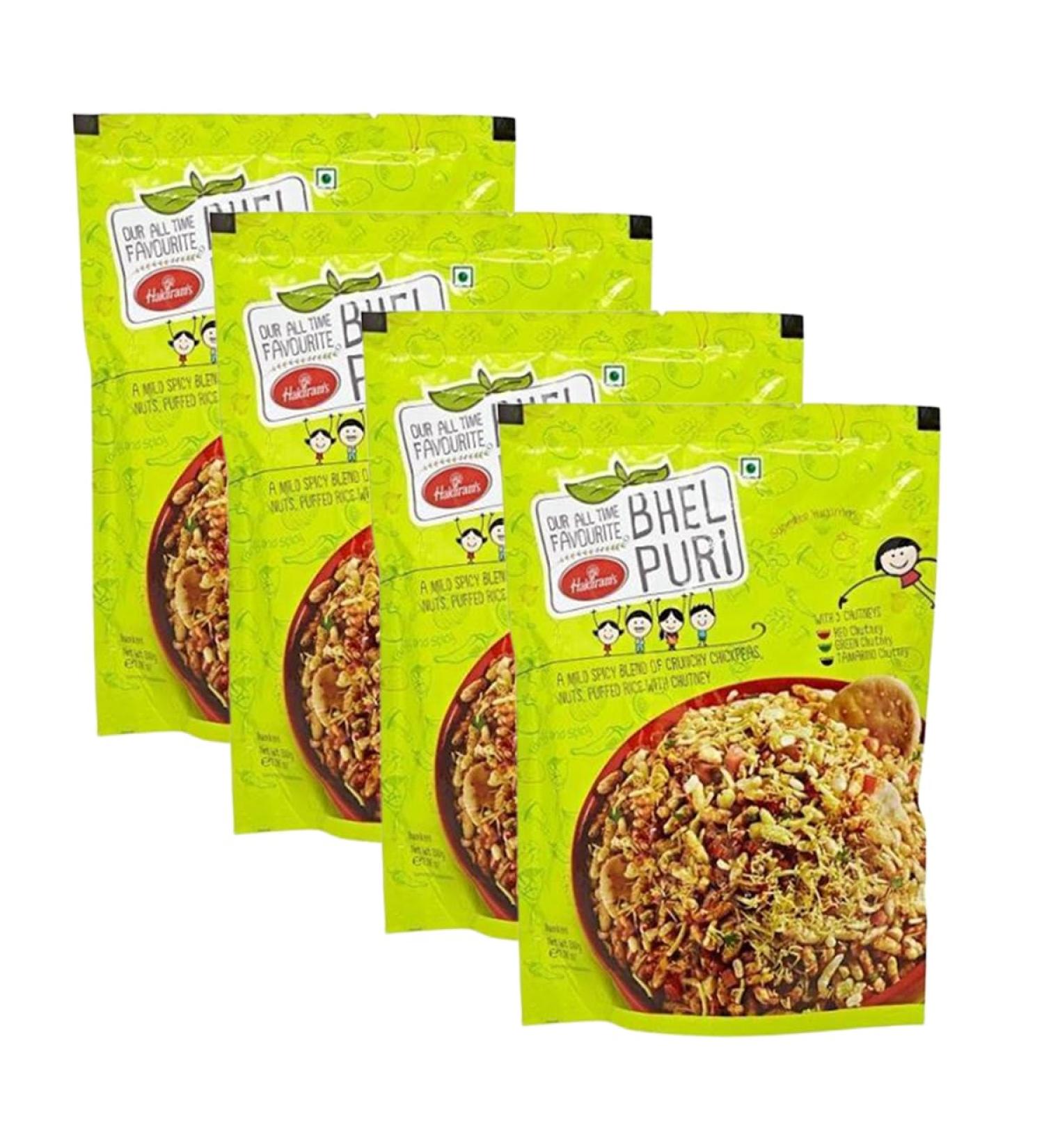 Haldiram s Savory Snacks Easy to Carry Anywhere Crispy Crunchy & Spicy Delicious Indian Namkeen Snacks Made With Authentic Taste Enjoy At Tea Time (Bhelpuri With Chutney Pack of 4)
