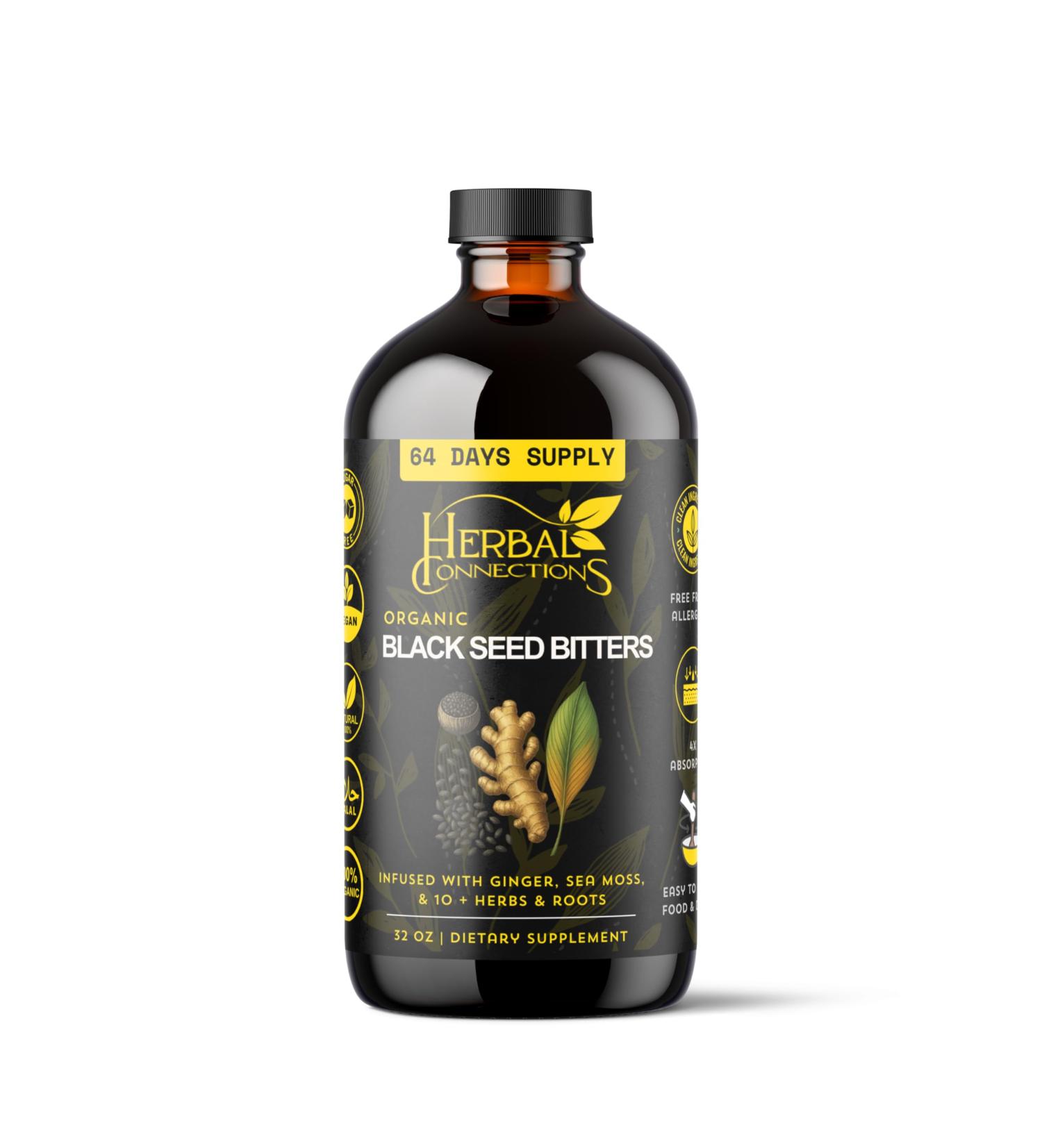Herbal Connections Organic Black Seed Bitters 32 oz (64-Day Supply) 15 Herb Detox Tonic for Digestion Liver & Immune Support Vegan Sugar-Free Made in USA - Buy Online on GoSupps.com
