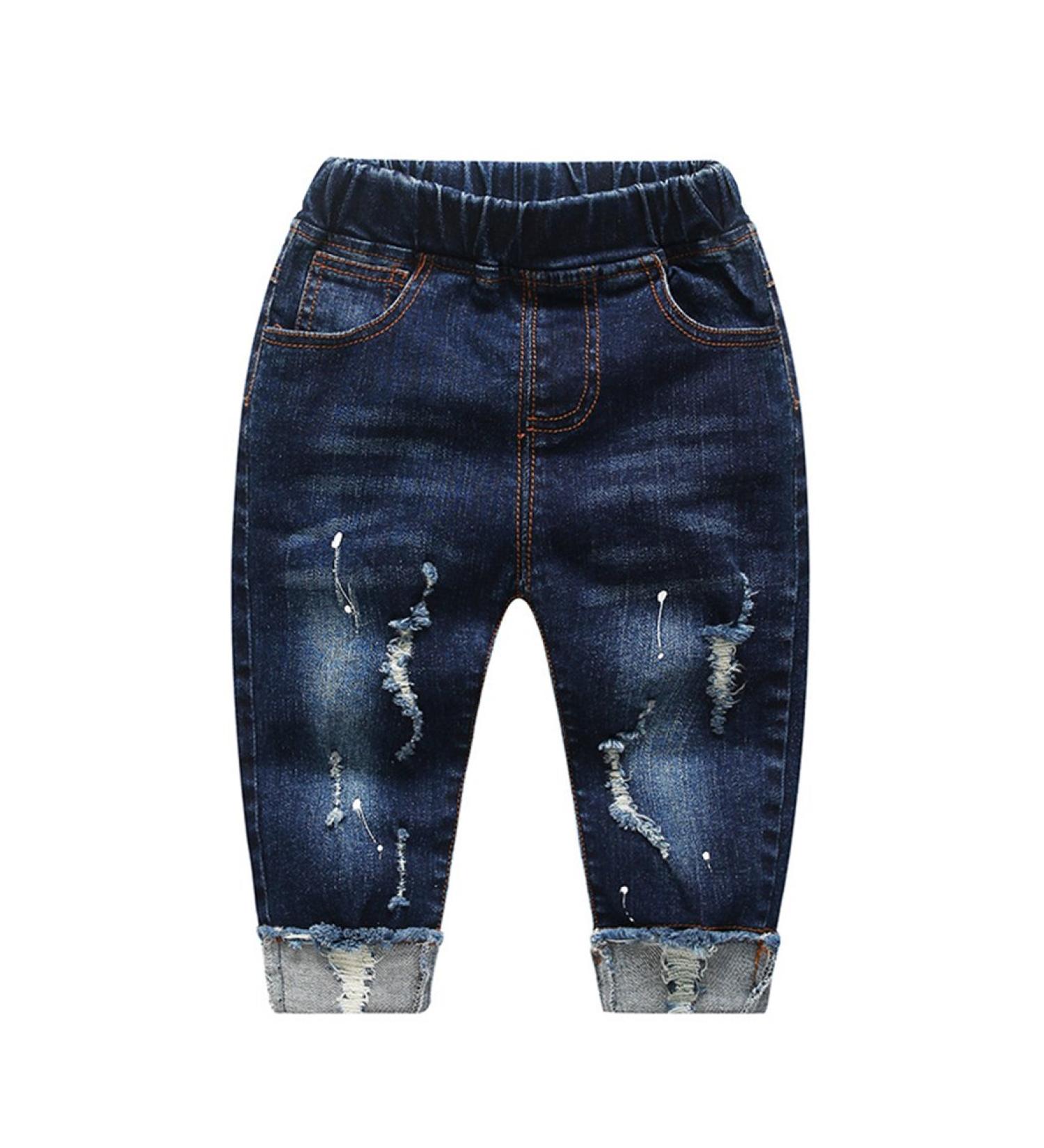 Kidscool Space Elastic Waist Ripped Denim Pants 3-4 Years Blue - Baby Girl Boy Jeans - Buy Online on GoSupps.com