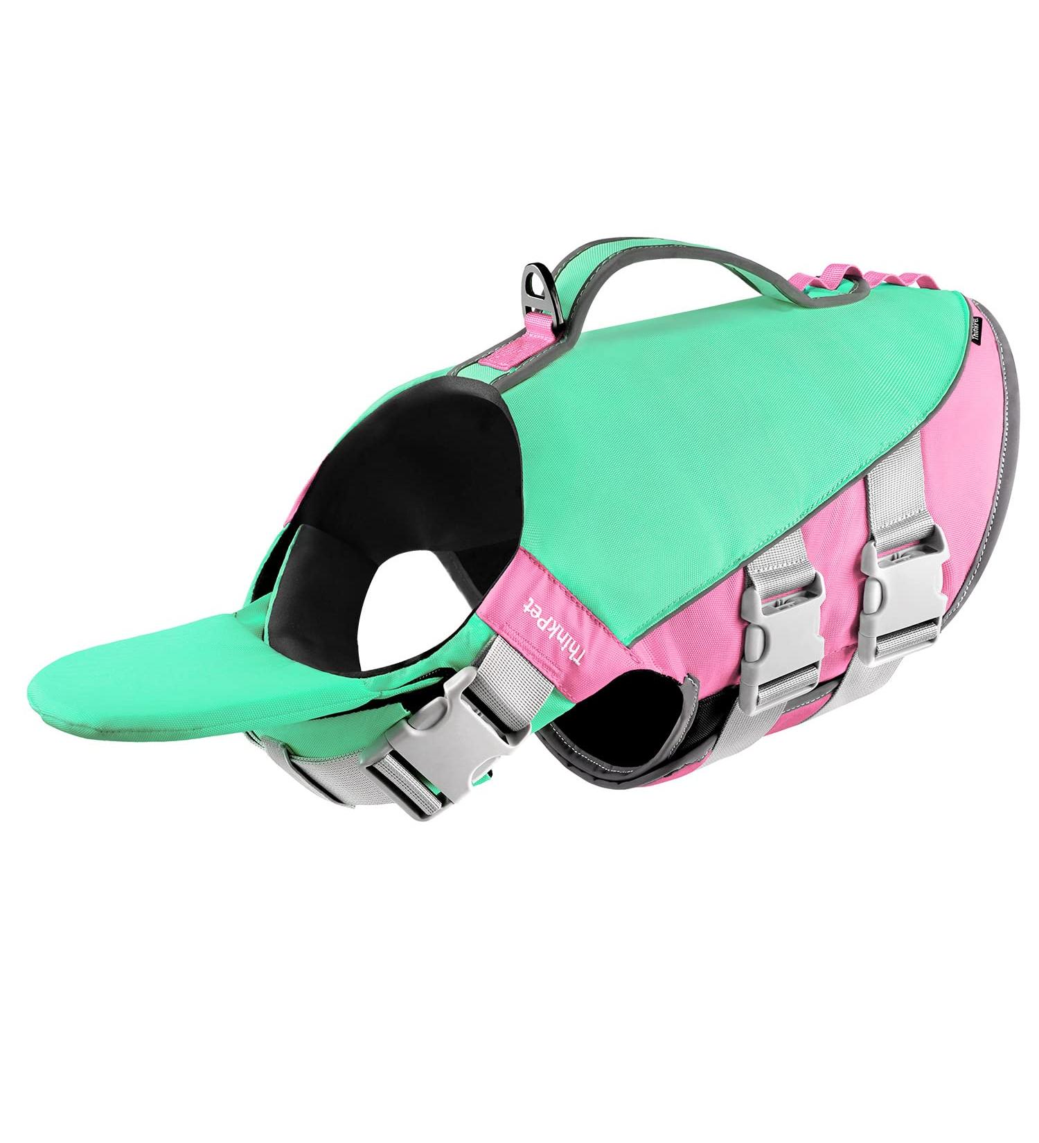 ThinkPet Adjustable Dog Life Jacket | Reflective Lifesaver with Buoyancy | Perfect for Large Dogs - Mint Green & Pink - Buy Online on GoSupps.com