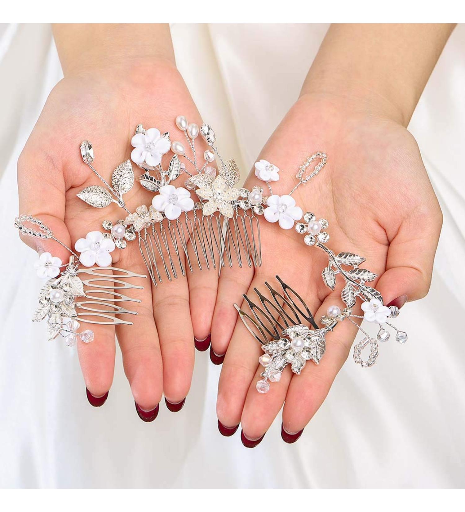 Flayem Wedding Bridal Comb & Crystal Wick Helmet - Flower Hair Accessories for Women & Girls (3 Pack) - Buy Online on GoSupps.com