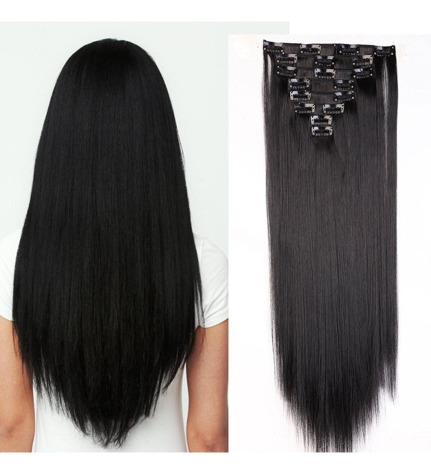 Clip-in Hair Extensions - Realistic Straight Black 26 (66cm) - 8 Wefts 140g - International Shipping - Buy Online on GoSupps.com