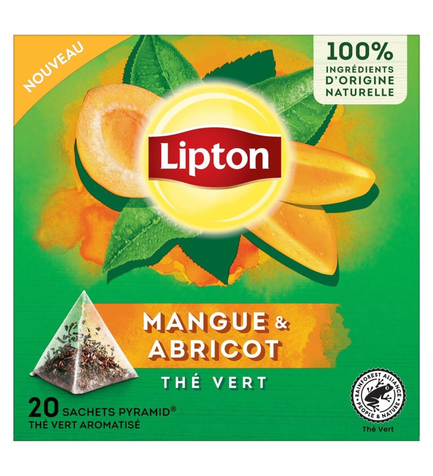 Lipton Green Tea Flavored Green Tea Cold or Hot Infusion Mango & Apricot Taste 100% Natural Origin Ingredients 20 Pyramid Sachets - Buy Online on GoSupps.com