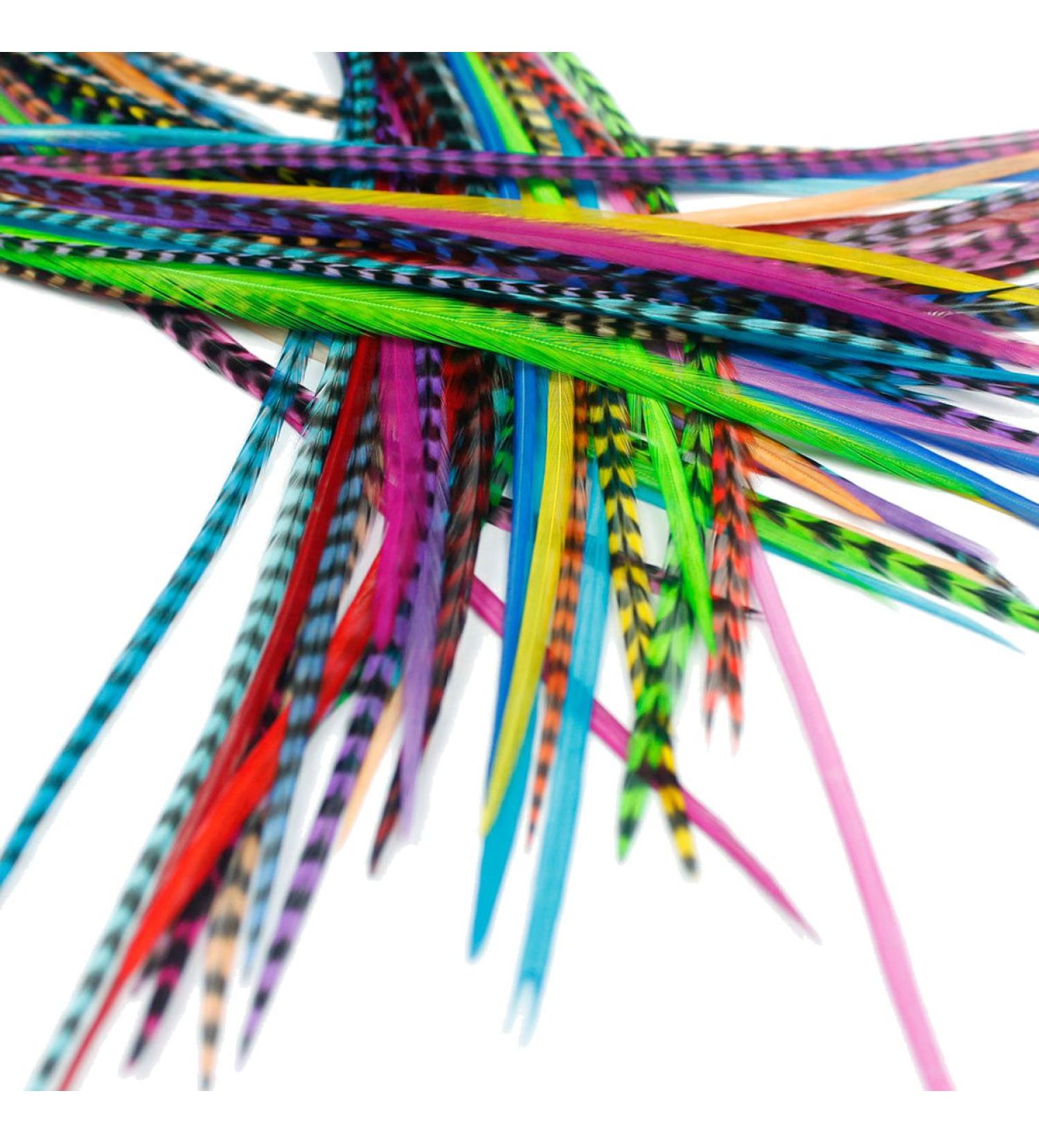 Real Feather Hair Extensions - Short Skinny 7-9 inch - 25 Feathers (Mixed Brights) with Rings/Loop - Buy Online on GoSupps.com
