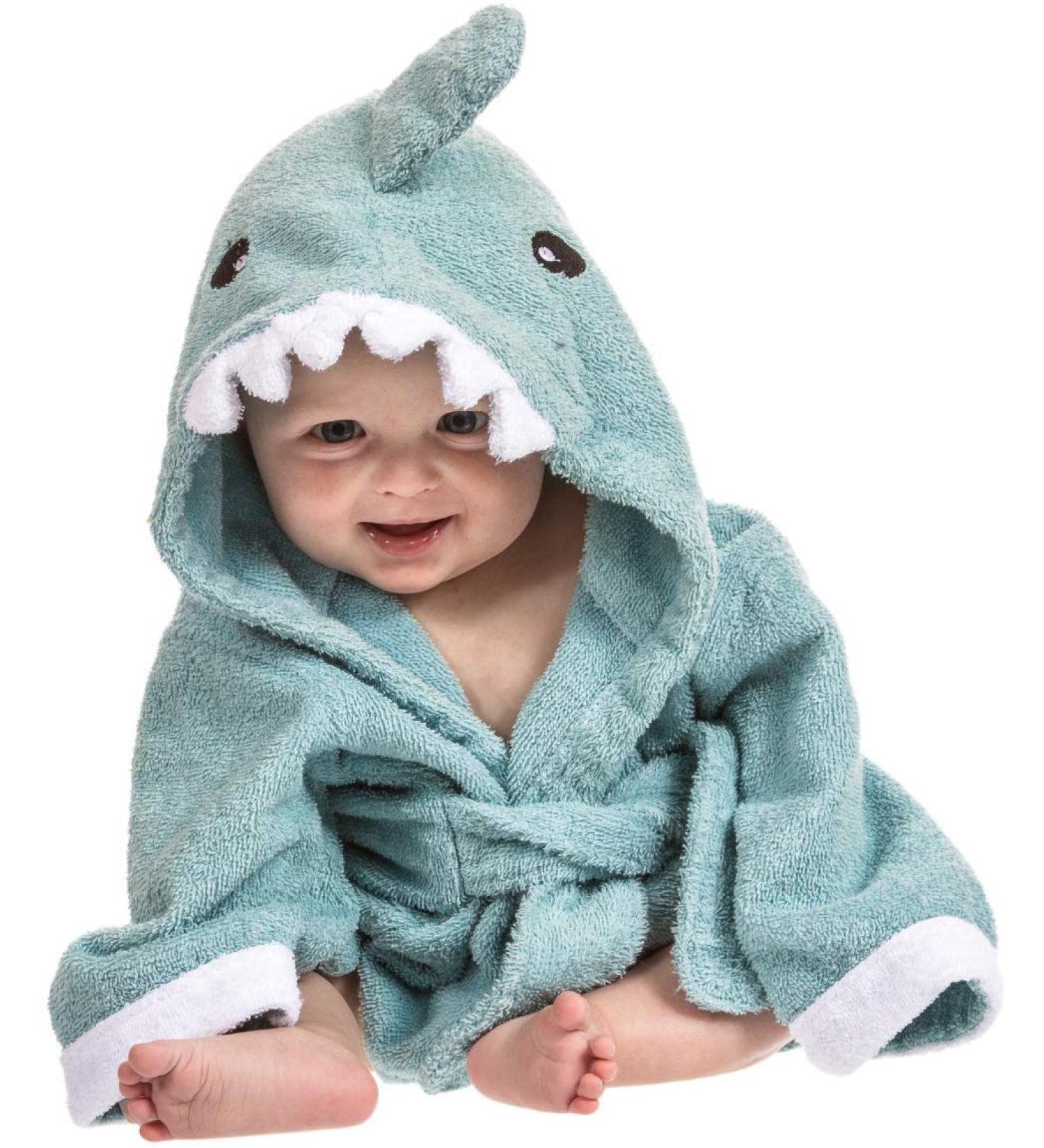 Lexikind Hooded Towel Baby - Soft Shark Blue Terry Bathrobe & Hooded Bath Towel for Infants | Ideal International Shipping - Buy Online on GoSupps.com