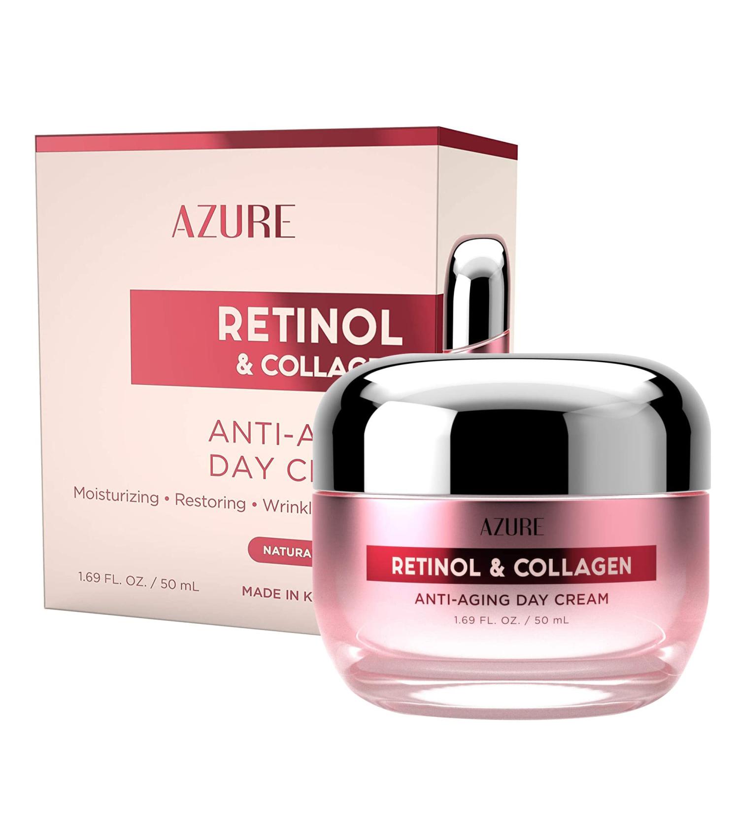 AZURE Retinol & Collagen Anti Aging Day Cream - 50mL - Hydrating Face Moisturizer for Fine Lines & Wrinkles - Even Skin Tone, Dark Spots - Korean Skincare - Buy Online on GoSupps.com
