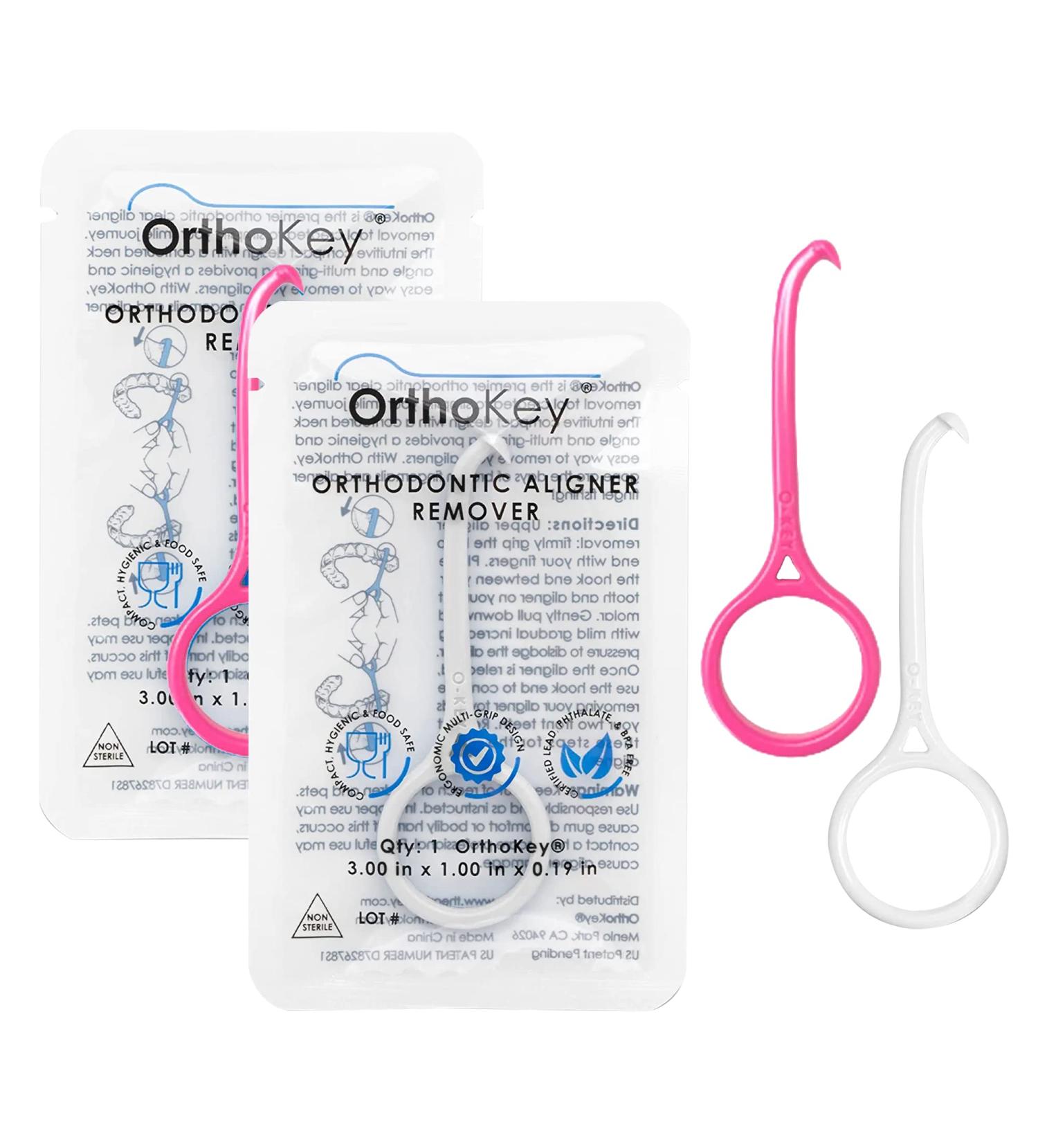 OrthoKey Clear Aligner Removal Tool - Teeth Grabber Remover for Invisible Braces - Fits in Dental Case - Pink/White - Buy Online on GoSupps.com