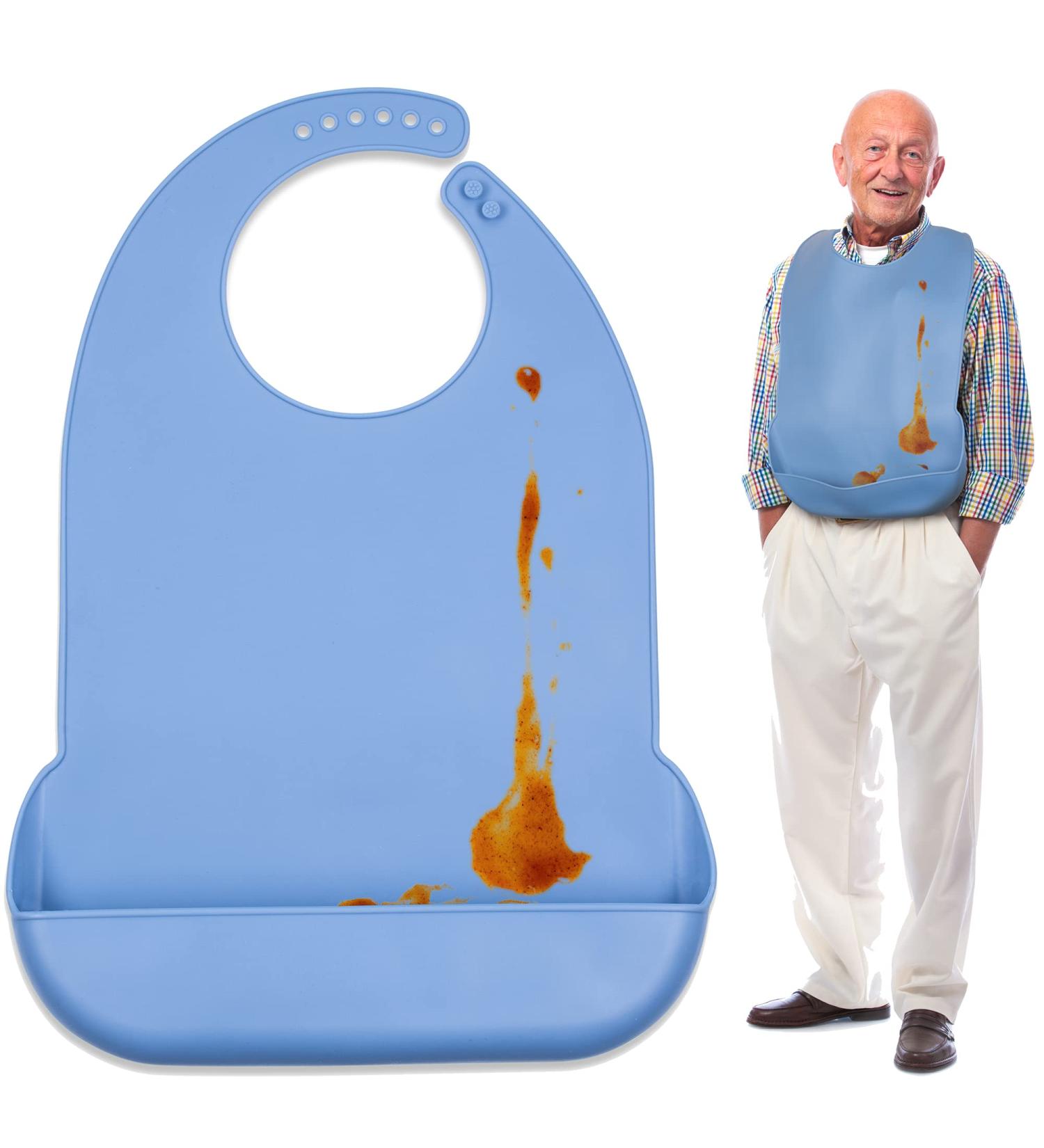 Clever at Home Adult Bibs - Silicone Bibs for Elderly Men and Women in Blue and Gray - Buy Online on GoSupps.com