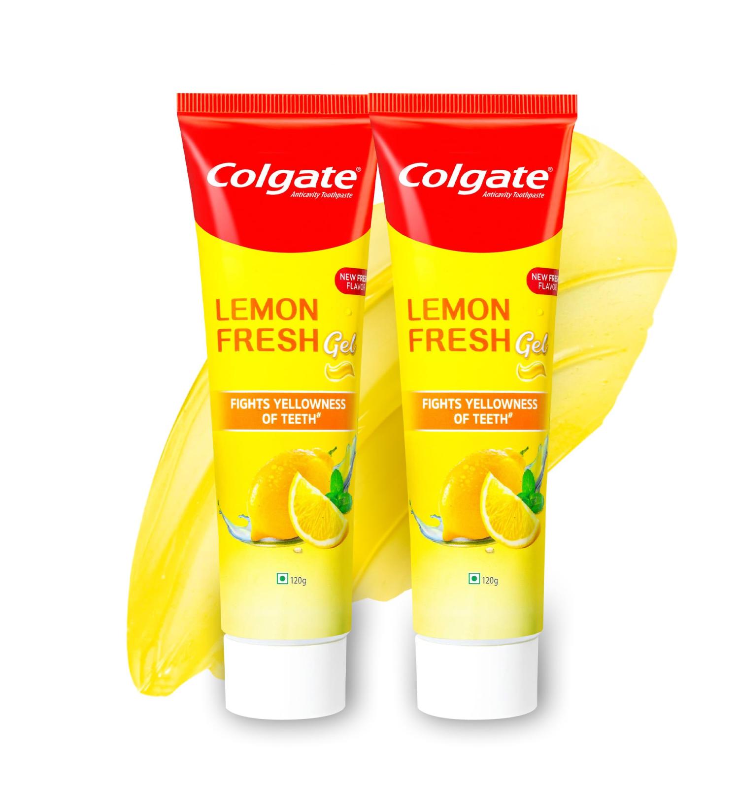 Colgate Lemon Fresh Gel Toothpaste Fights Yellowness of Teeth Freshens Breath 120gm/4.3 Oz (240g (120g x 2)) 4.3 Ounce (Pack of 1) - Buy Online on GoSupps.com