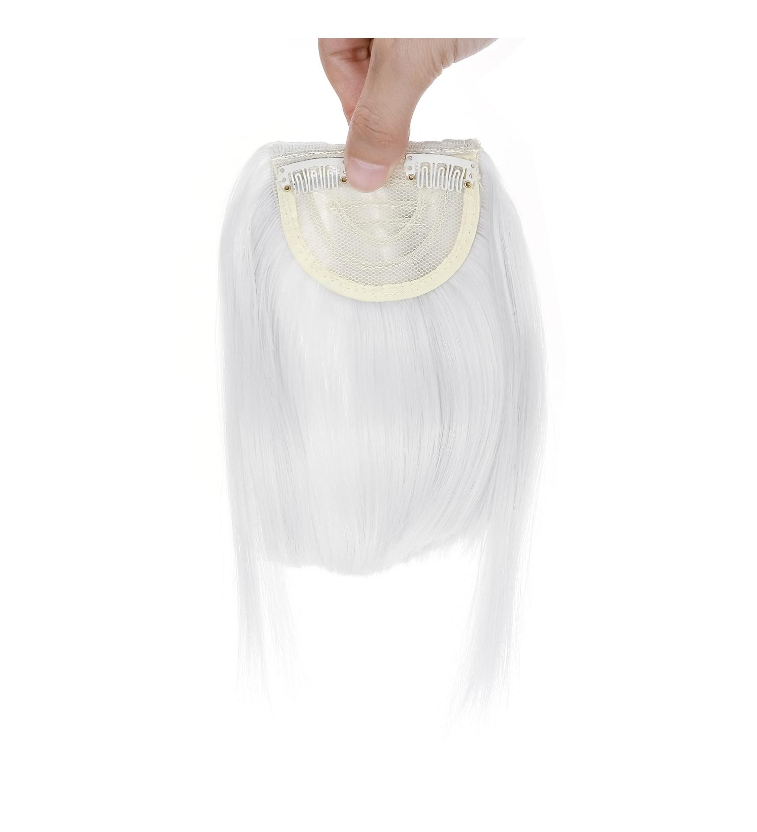 Silver Gray Clip In Bangs Hair Extensions - Thick Straight Hairpiece for Women - Buy Online on GoSupps.com