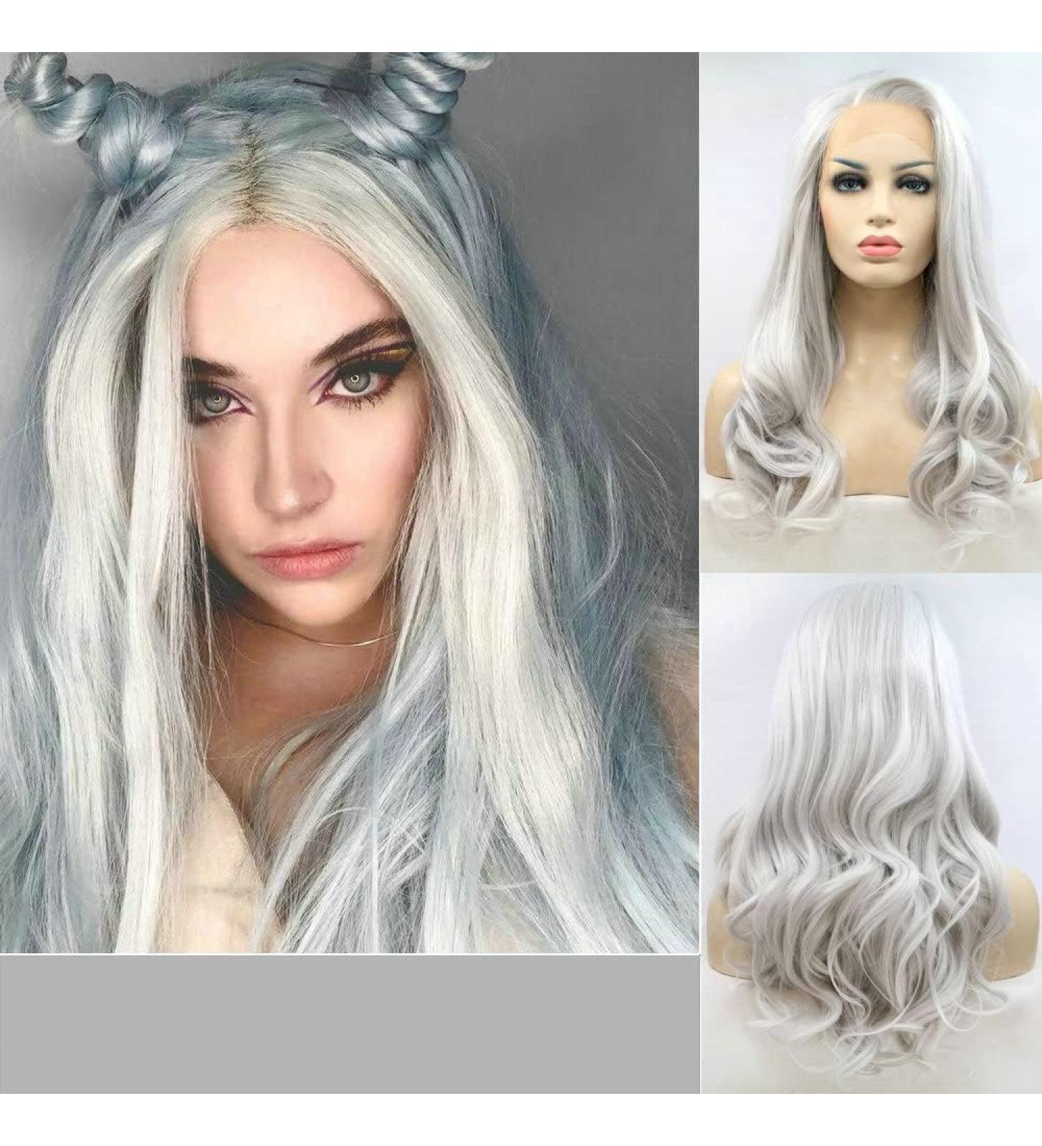 Buy 26 Drag Queen Wigs - Heat Resistant Lace Front Synthetic Wigs with Natural Hairline in Cool Silver Gray for Cosplay - Buy Online on GoSupps.com