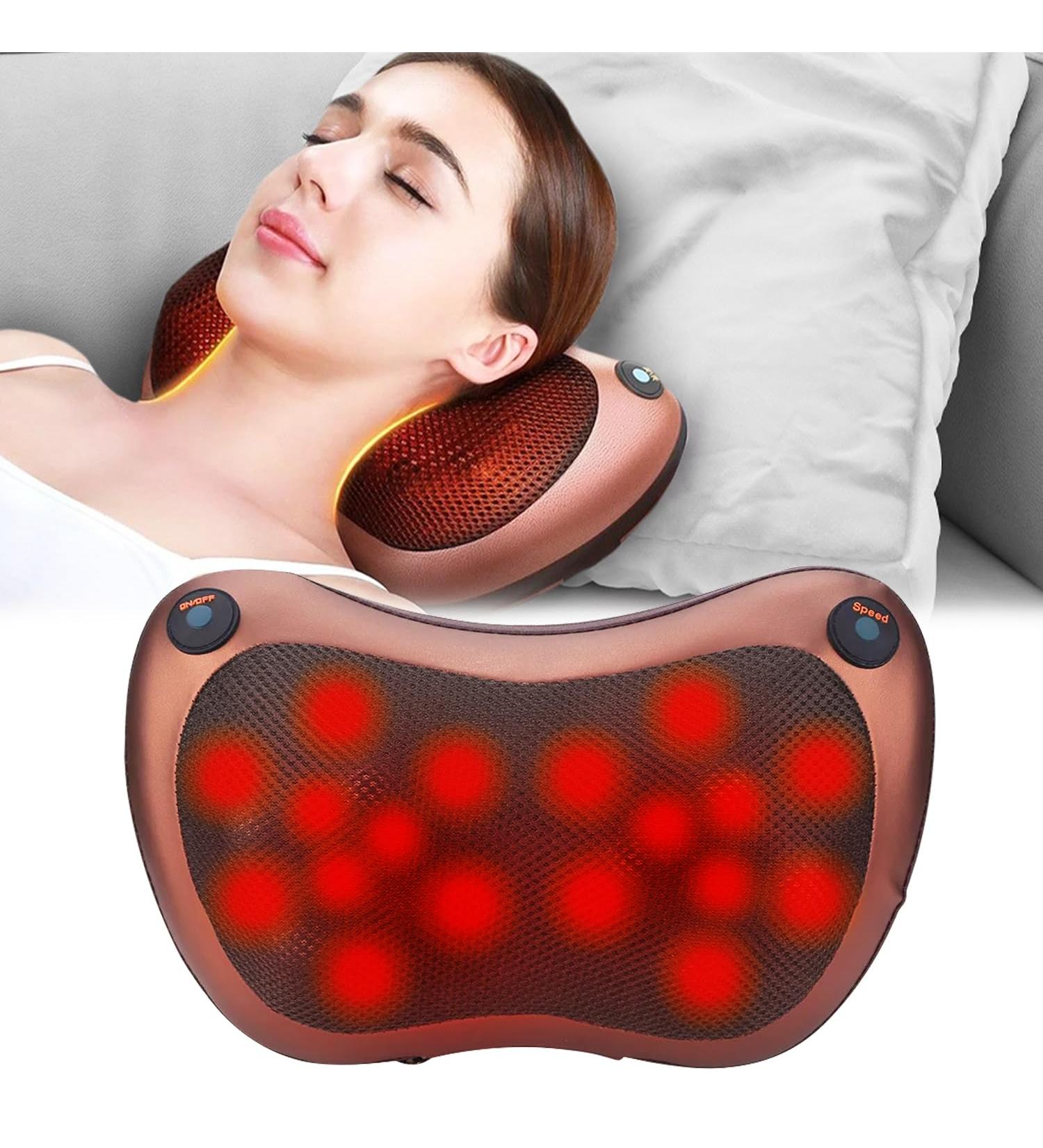 Shiatsu Massage Pillow & Device - Electric Back & Neck Massager with 18 Rotating Heads 3 Speeds - Ideal for Home Office & Car | International Shipping Available - Buy Online on GoSupps.com