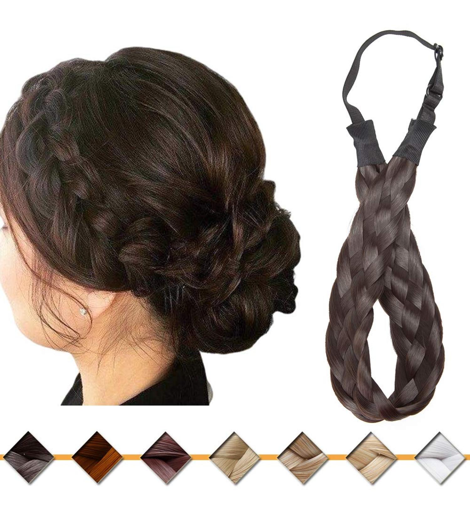 Silk-Co Dark Brown 5-Strand Braided Headband | Women's Vintage Elastic Hair Band & Braids Extensions for Weddings - Buy Online on GoSupps.com