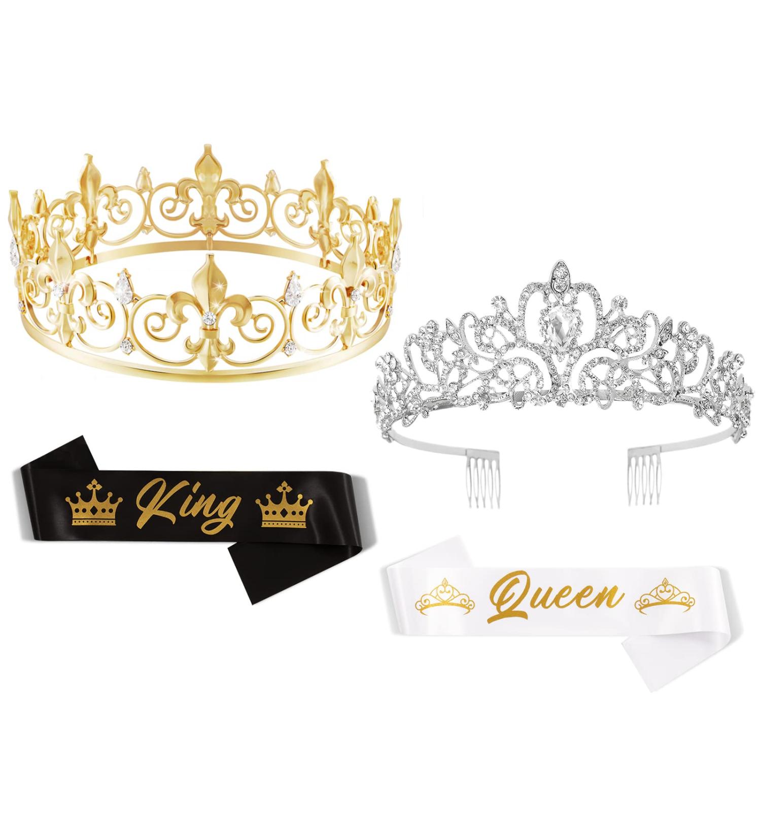 GreatMH 2 Pack Prom King and Queen Crowns - Metal Crystal Tiara Crown for Birthday, Wedding, Halloween - Gold - Buy Online on GoSupps.com