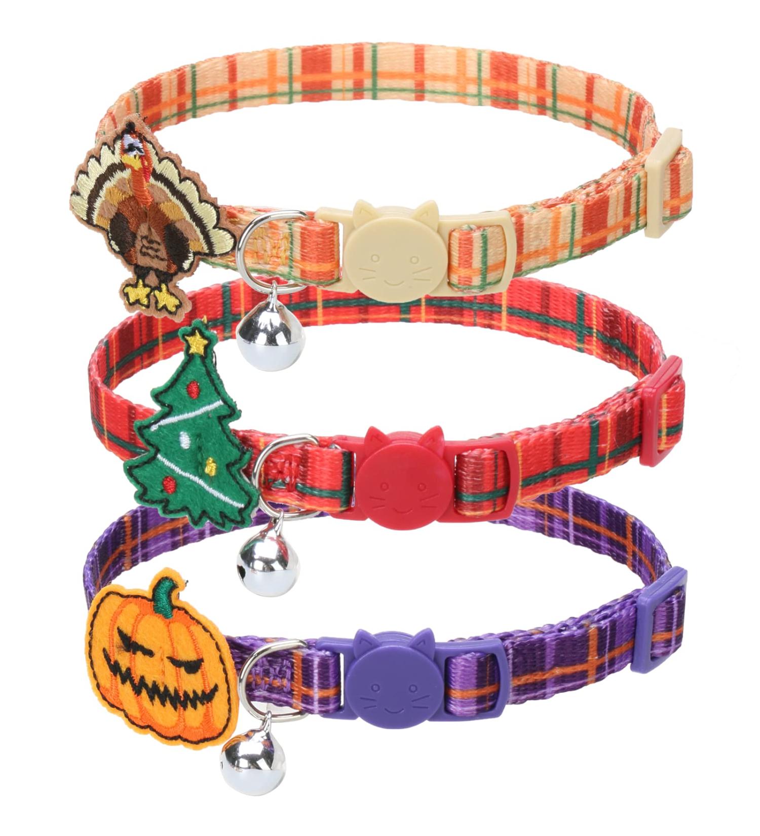 TAILGOO Breakaway Cat Collars with Bell - 3 Pack for Kittens, Puppies, and Tiny Pets - Thanksgiving, Christmas, Pumpkin Design - Buy Online on GoSupps.com