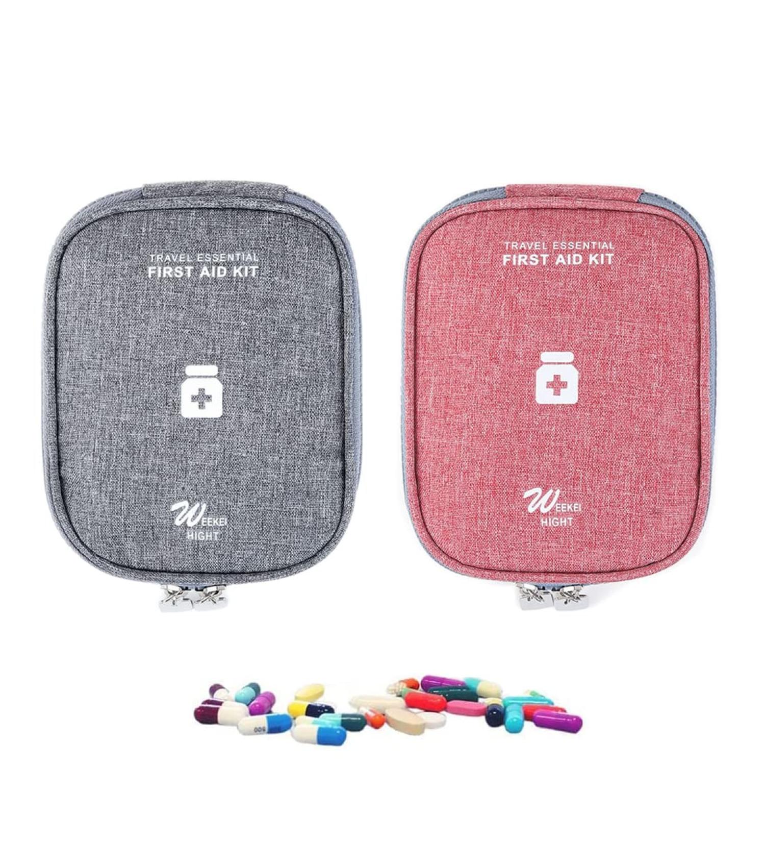 Portable Mini Medicine Bag - 2-Piece Waterproof Travel Pharmacy Pocket for First Aid & Medication Storage (Gray/Red) - Buy Online on GoSupps.com